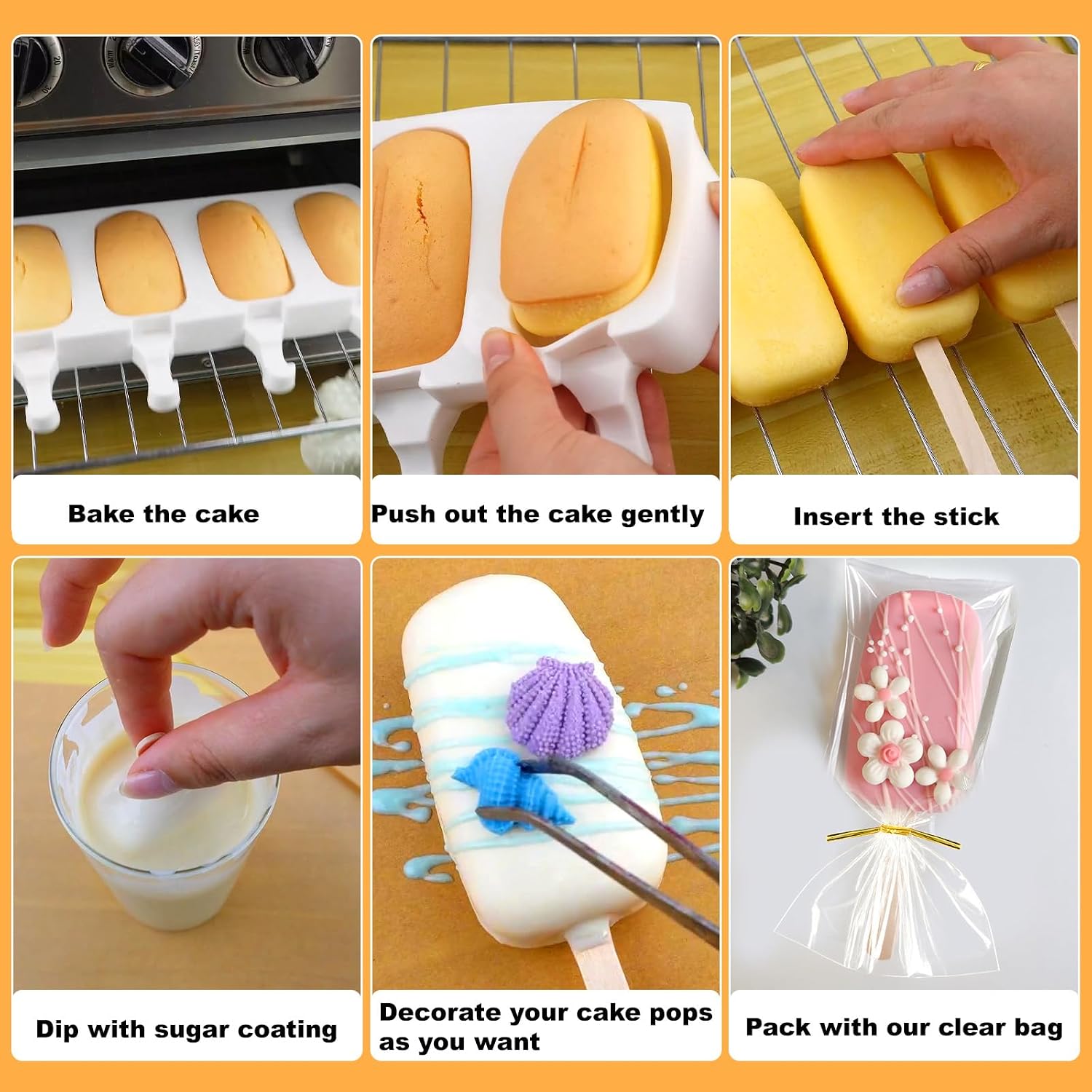 Juome Cake Pop Mold Kit, Large Cakesicle Molds Silicone with Sticks & Bags