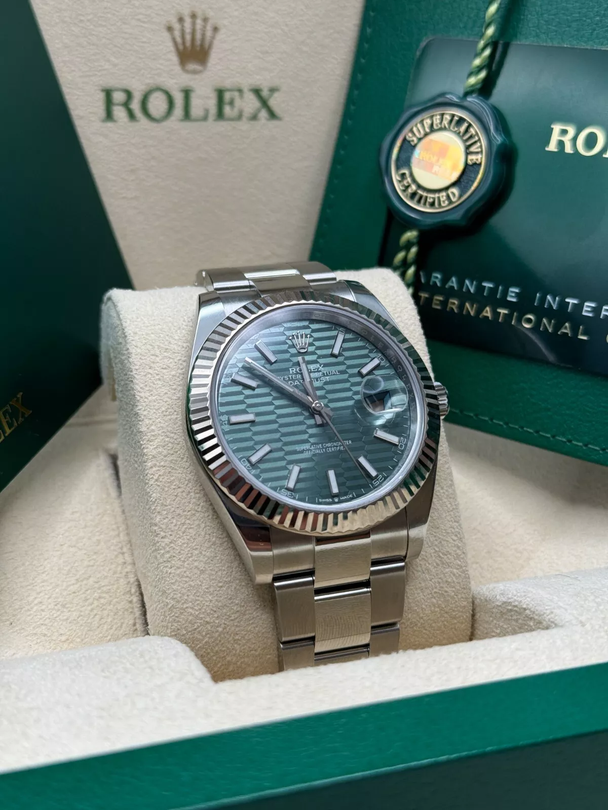 [Super Clone]RLX  Datejust 41mm 126334-0029 Mint Green Fluted Motif Dial Oyster Bracelet