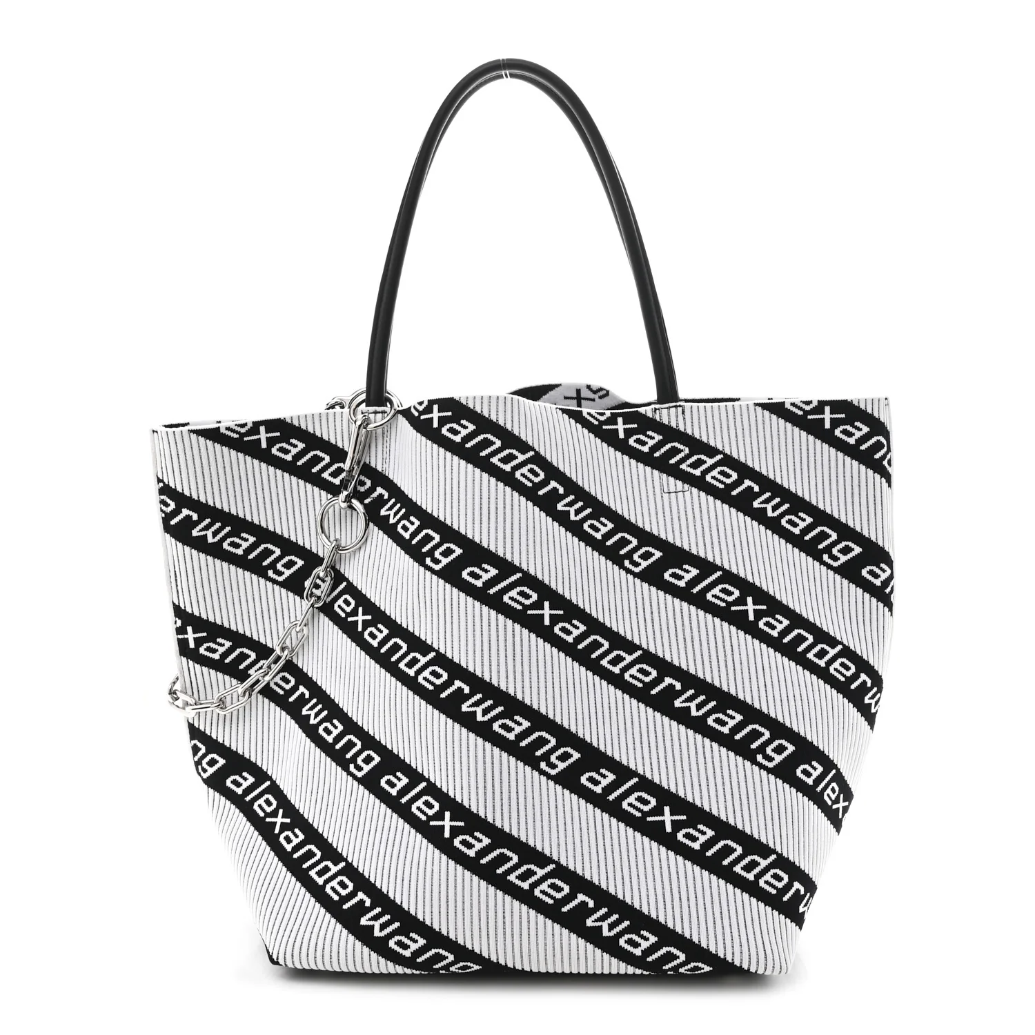 Knit Jacquard Diagonal Logo Roxy Tote White Black