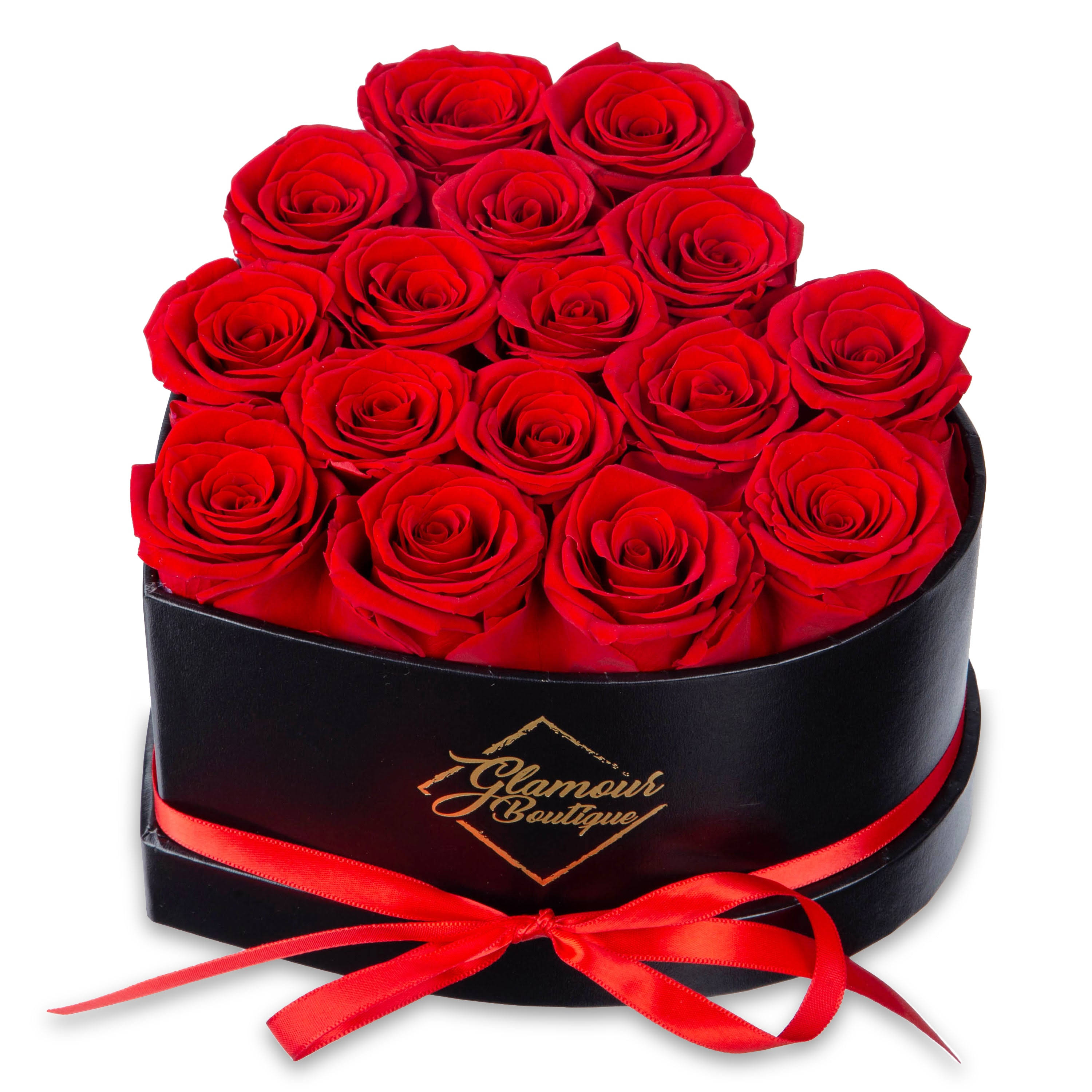 Glamour Boutique 16-Piece Forever Flowers Heart Shape Box - Preserved Roses Immortal Roses That Last A Year - Eternal Rose Preserved Flowers for