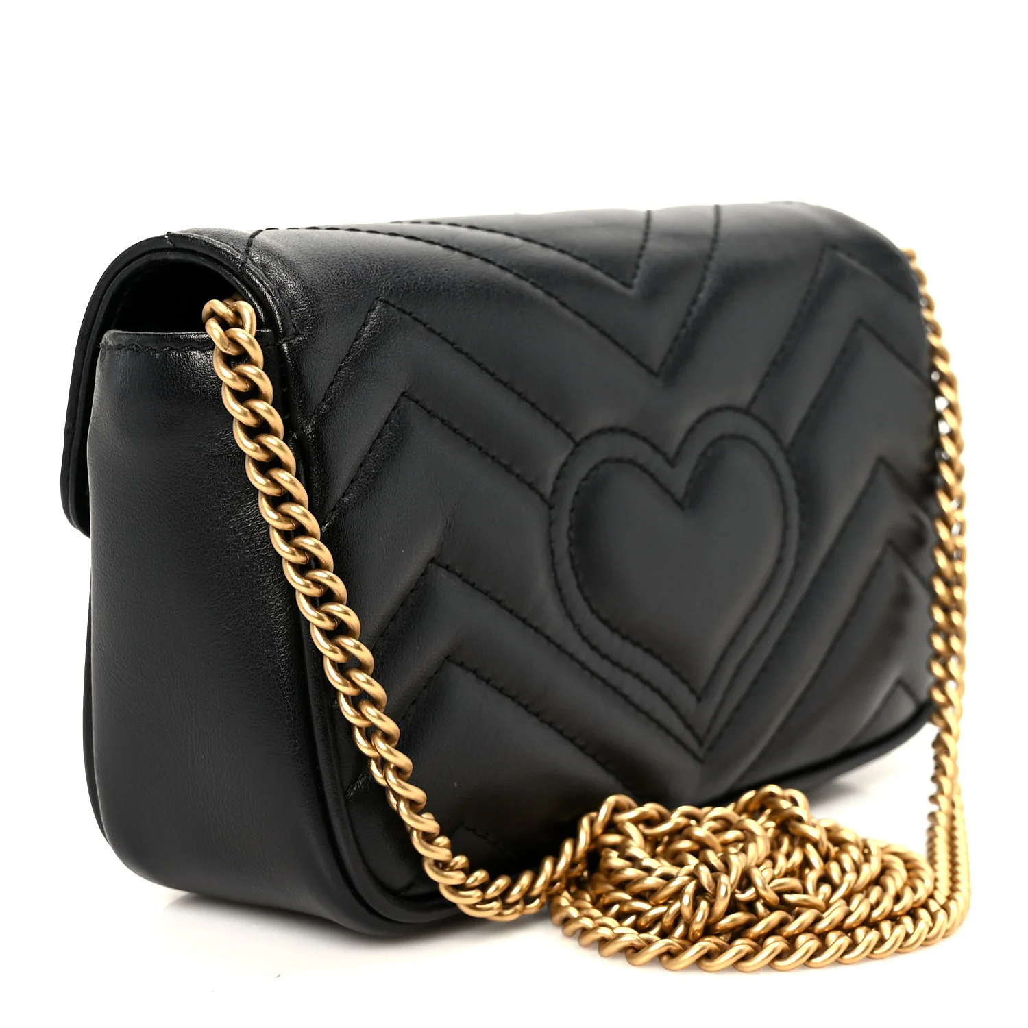 Calfskin Matelasse Super Mini GG Marmont Shoulder Bag Black