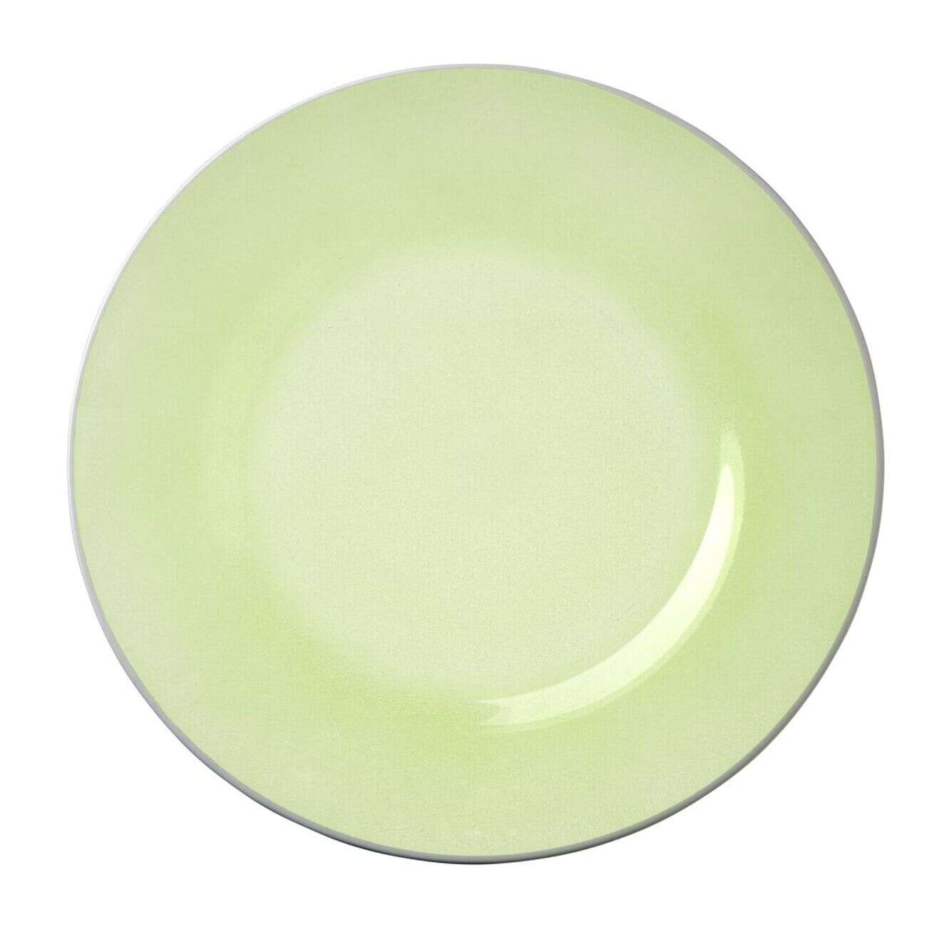 Assiette plate ronde liseré blanc verre transparent vert sauge Ø26cm