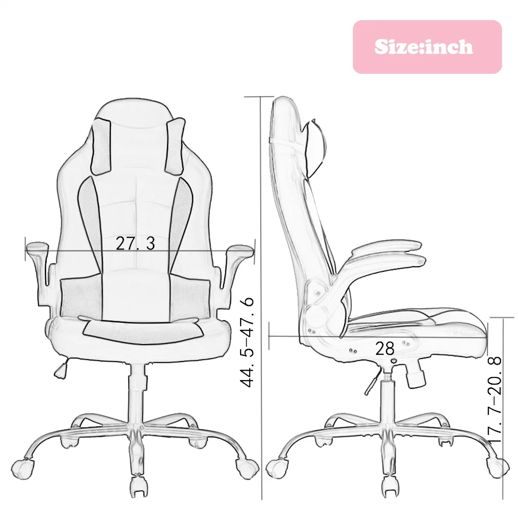 Ergonomic Gaming Chair, Lumbar Support, Swivel Rolling for Women(Pink)(Pink) - Image 7