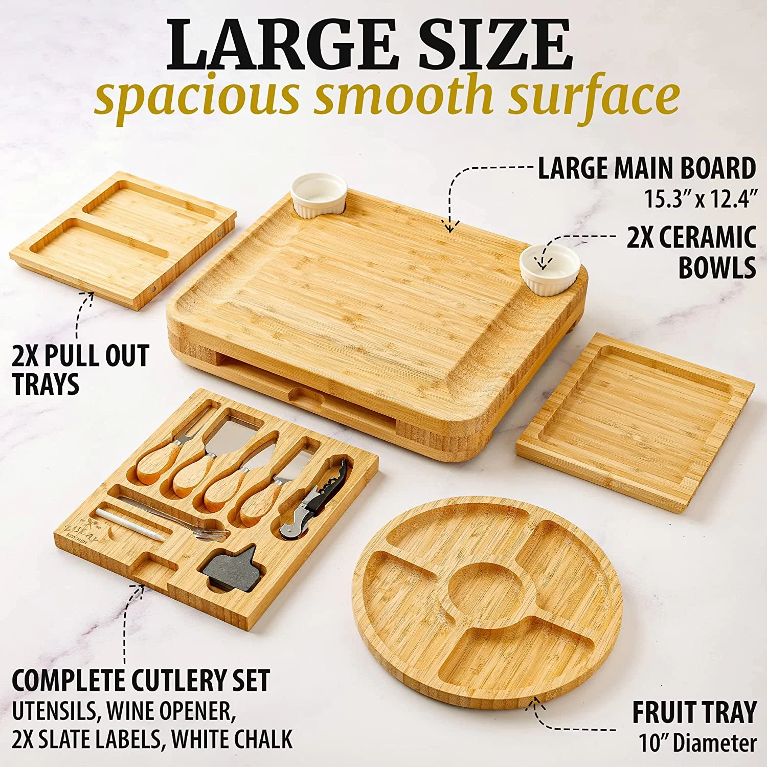Bamboo Cheese Board Set Extra Thick Charcuterie Board 15 Piece Deluxe Set(Deluxe Set) - Image 8