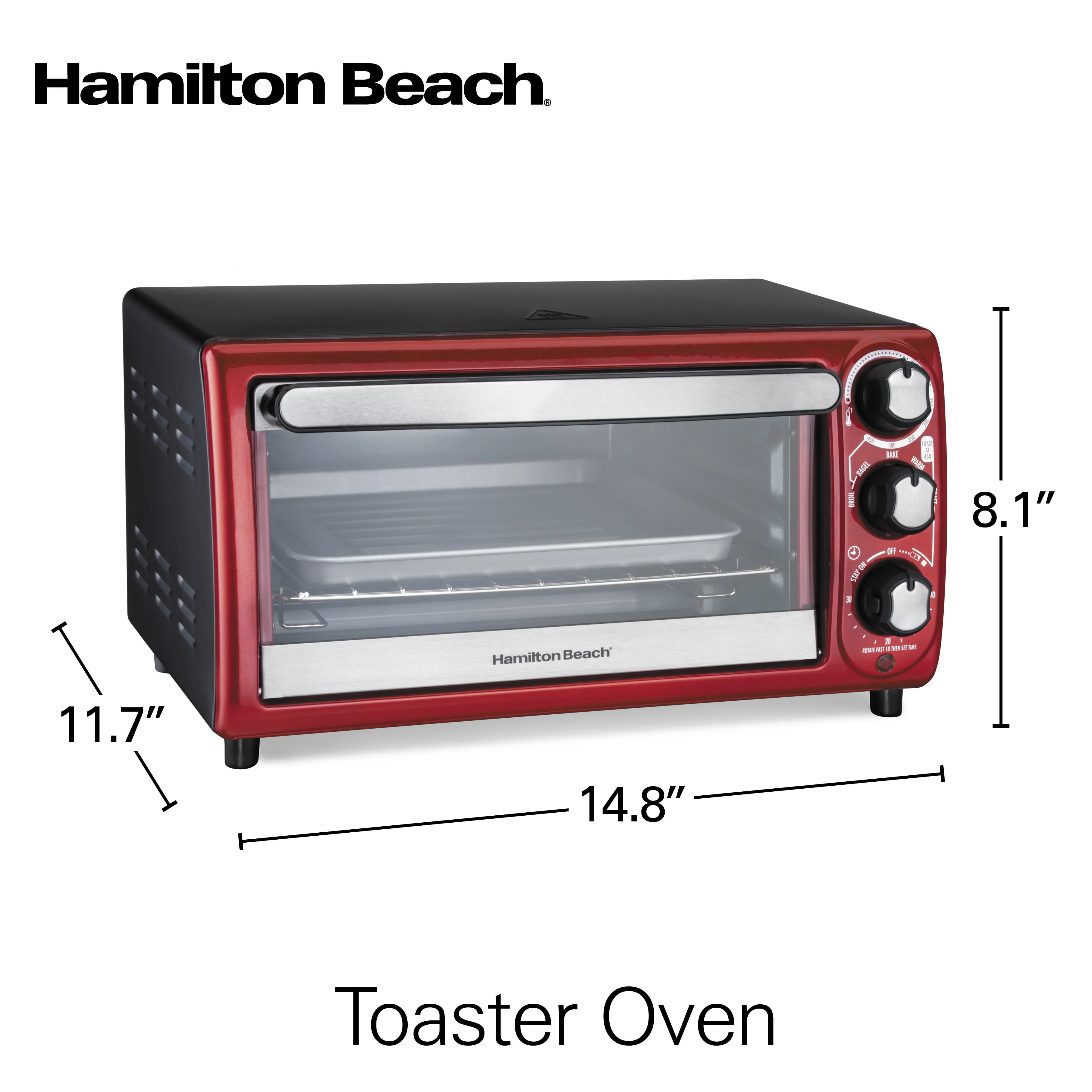 Hamilton Beach Toaster Oven, Red with Gray Accents, 31146 Image 6
