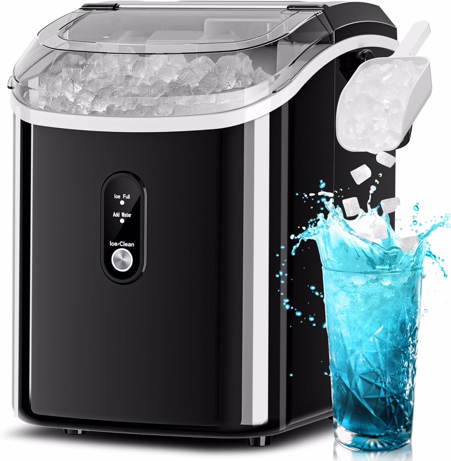Nugget Ice Maker Countertop, Ready in 6 Mins,35Lbs Each day with Self-Cleaning,Portable Sonic Ice Machine for Home/Office/Bar, Black(Black)