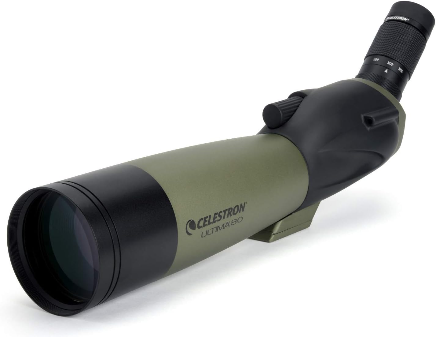 Celestron 52250 Ultima 20-60x80mm Angled Refractor Spotting Scope Telescope with Multi-Coated Optics  Waterproof Rubber Tubing and Soft Carry Case  Green