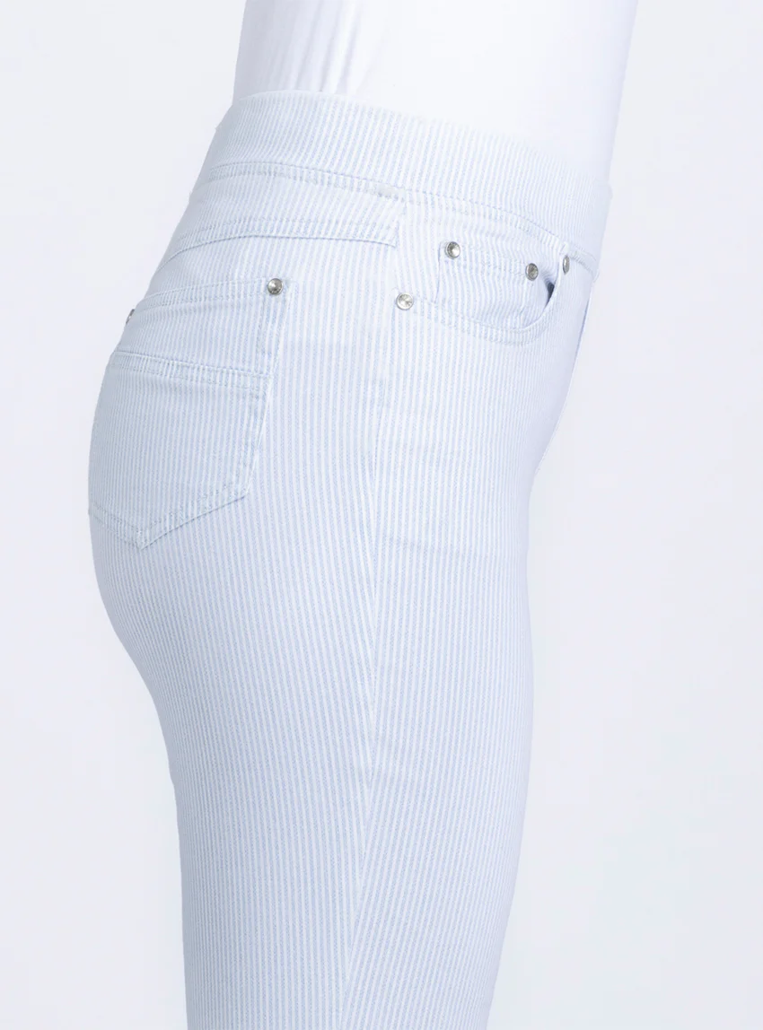 Pantalon femme 7/8° rayé bleu