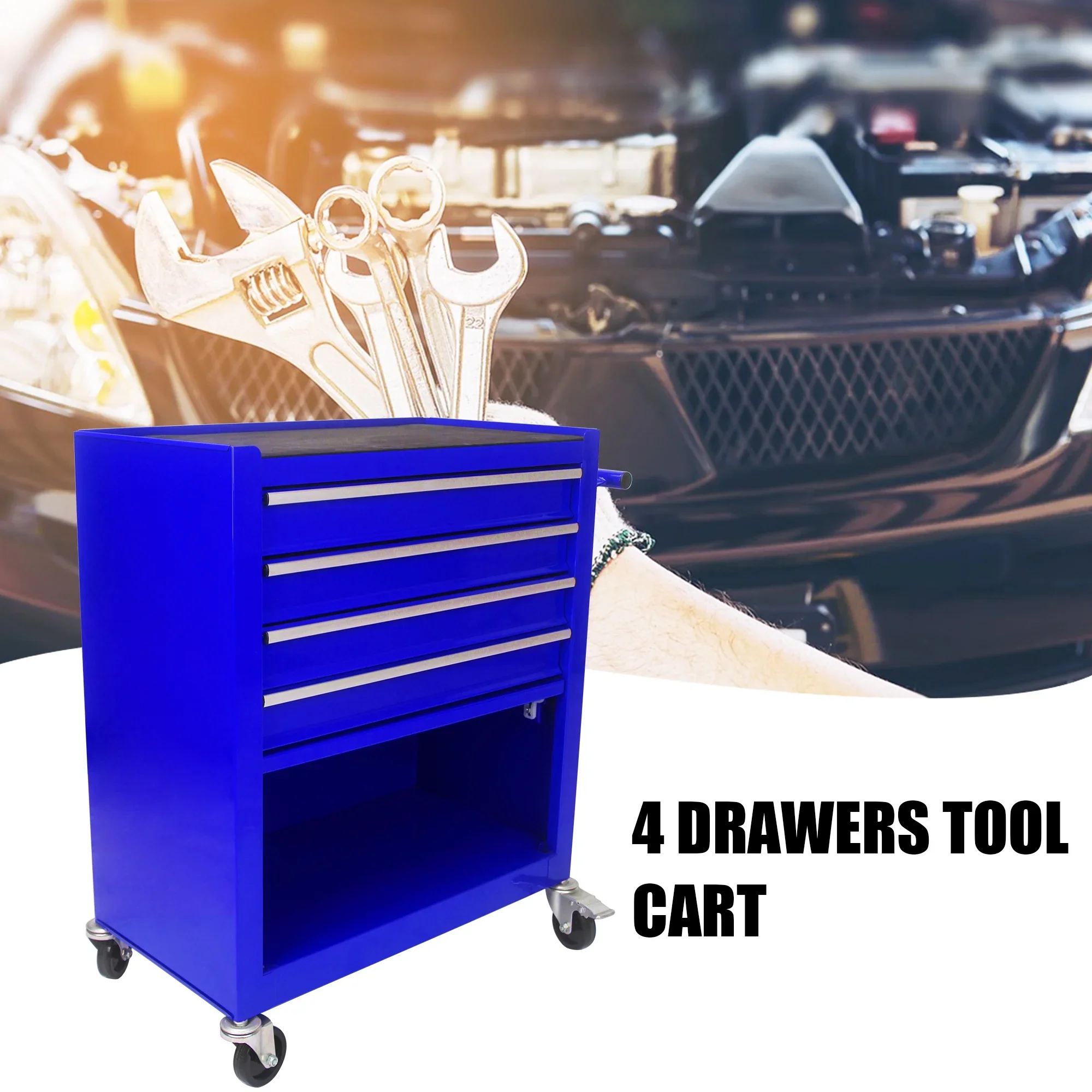 4 Drawers Multifunctional Tool Cart with Wheel Steel Tool Chest Storage Cabinet
