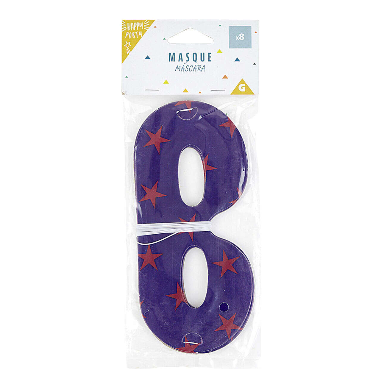 Masque de fête bleu motifs étoiles roses x8