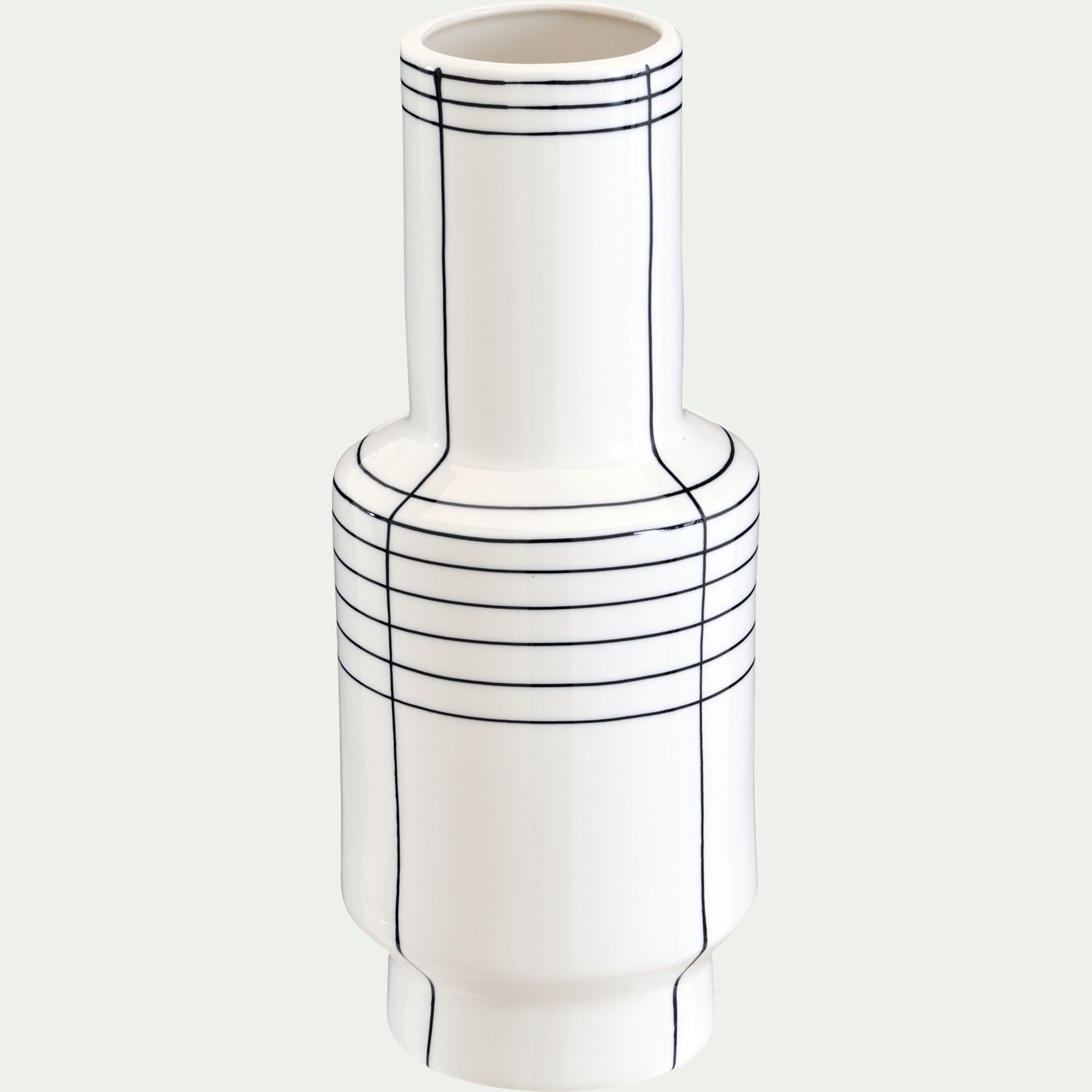 HIMZI - Vase contemporain en céramique à rayures H35cm - blanc