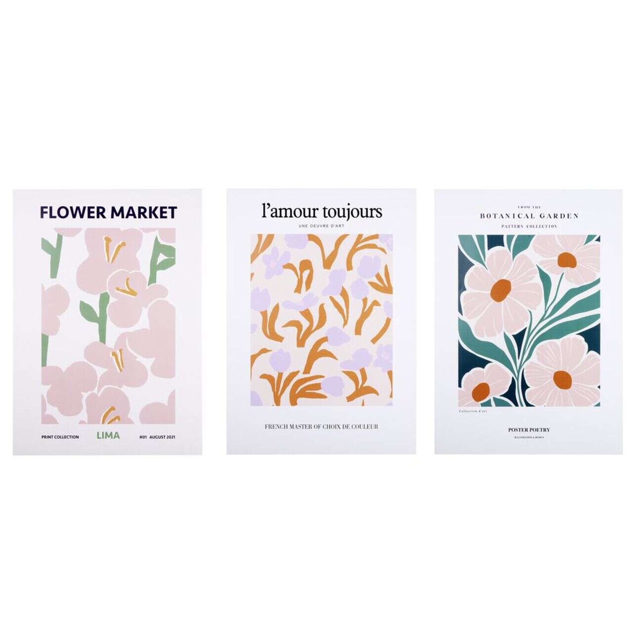 Poster papier x3 thème floral 50x70cm (3 modèles)