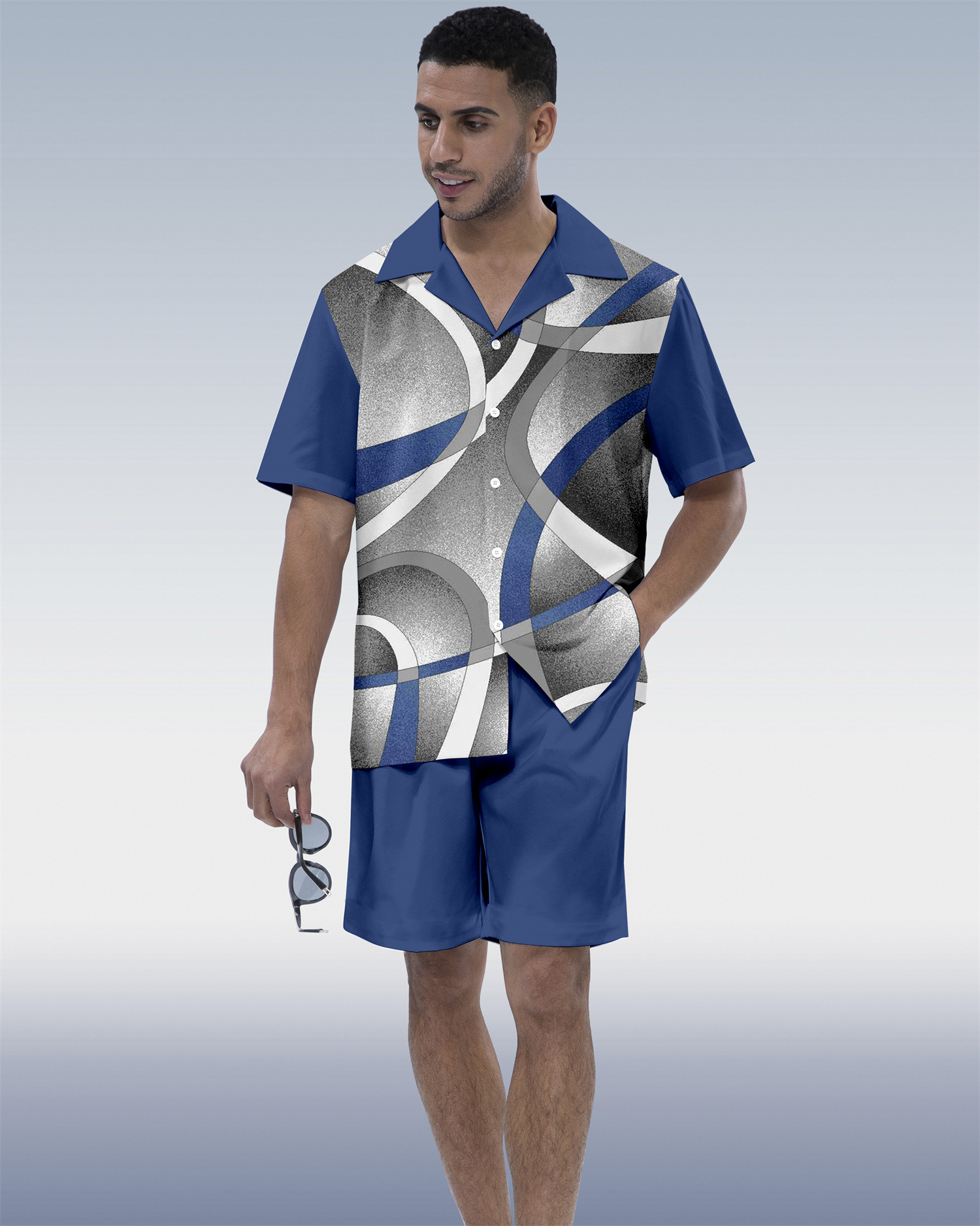 Ensemble à manches courtes Suitmens pour homme, imprimé géométrique abstrait contrasté, référence 131