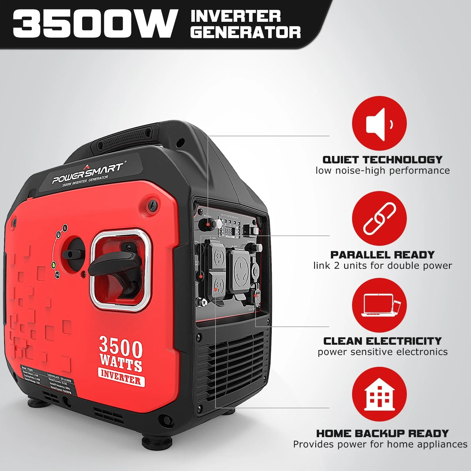 Gasoline Portable Generator, 3500W Gas Powered Inverter Generator,for Outdoor Camping Travel, PS5035(2350W) Image 5