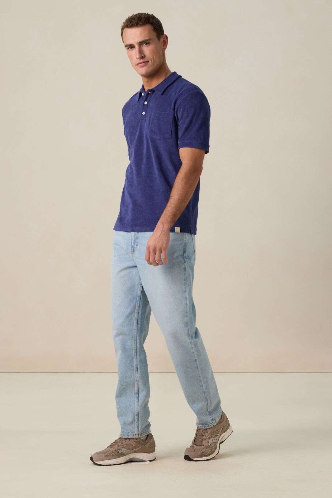 Donkerblauwe badstof polo