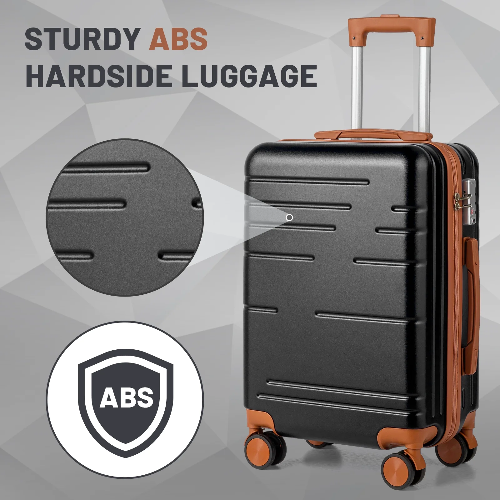 Zimtown Luggage 3 Piece Set Suitcase ABS Hardside Lightweight with TSA Lock Spinner Wheels, Beige