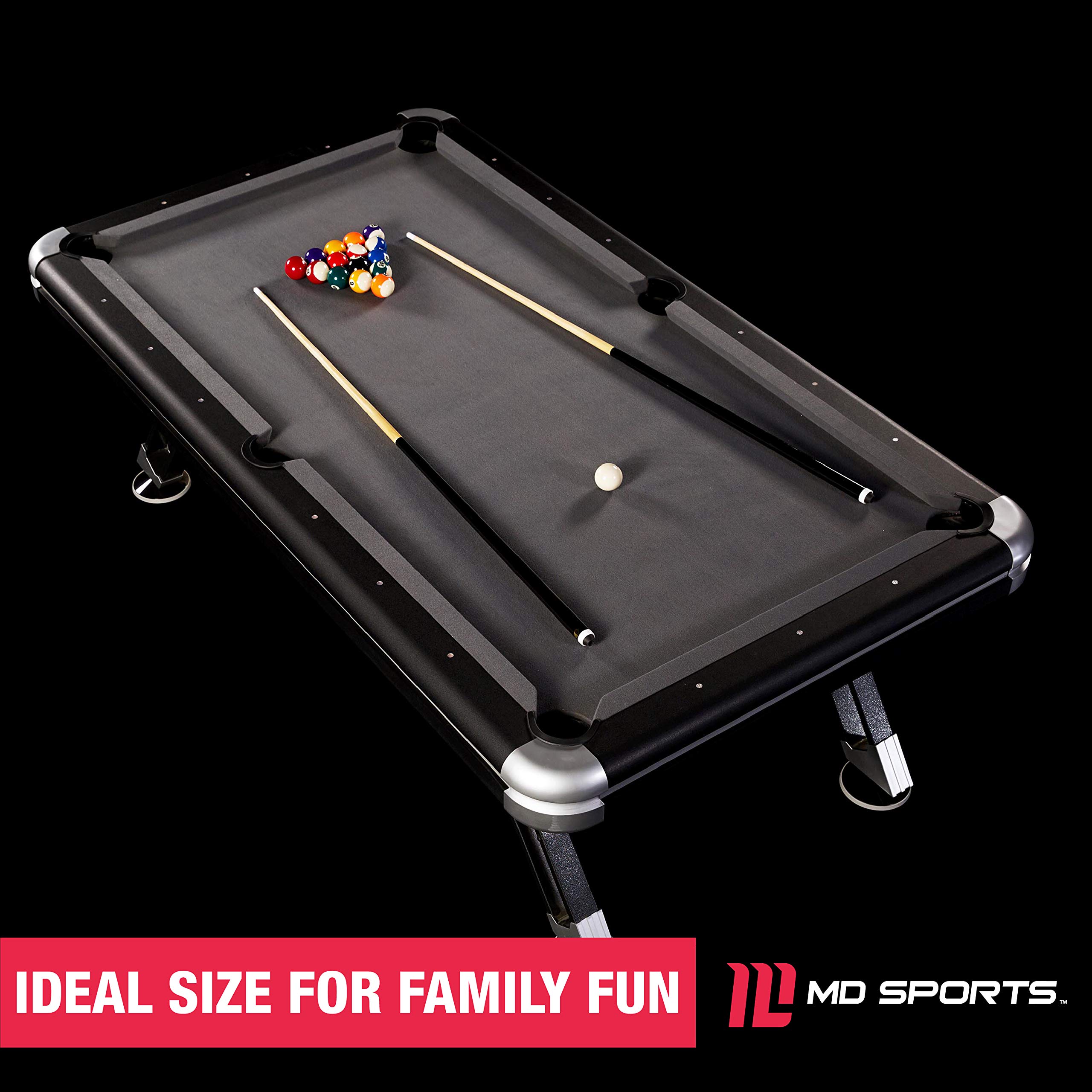 MD Sports 7.5' Titan Drop Pocket Table with Pool Ball and Cue Stick Set