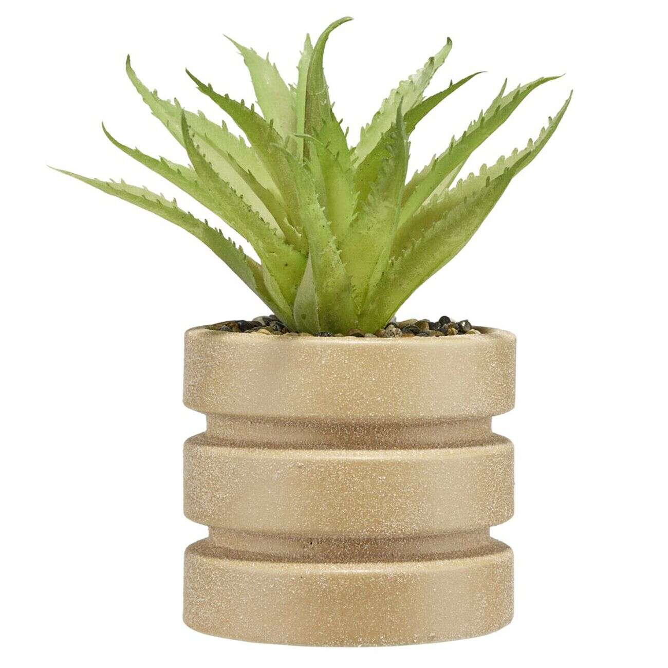 Plante grasse artificielle pot rond céramique beige Ø12xH28cm (2 modèles)