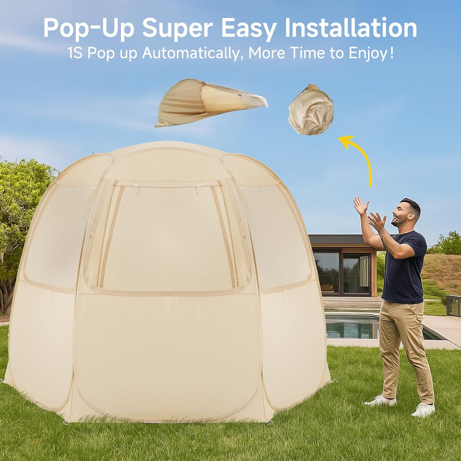 Gazebo moustiquaire pouvant accueillir 6, 10 ou 15 personnes. Tente de style igloo avec moustiquaire latérale. Idéal
