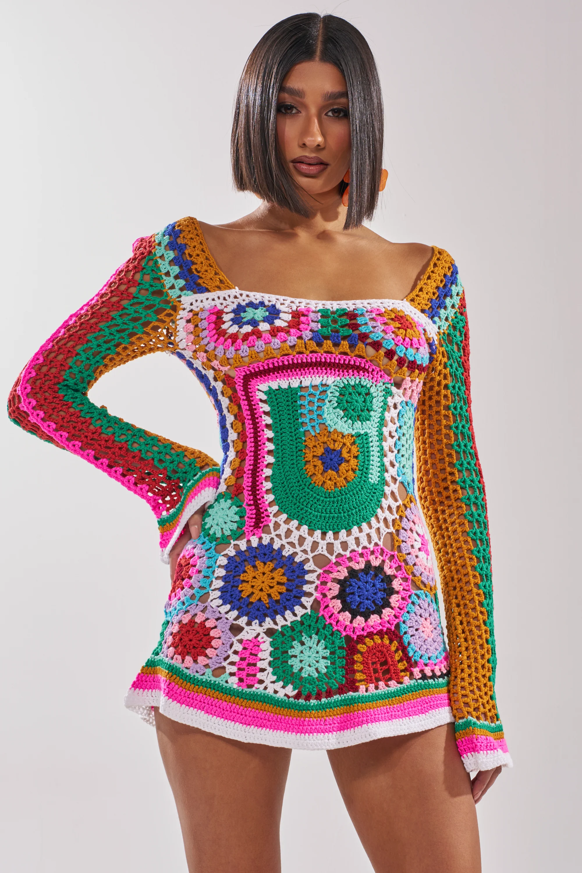 CROCHET ALL DAY COLORBLOCK MINI DRESS - Akira Store