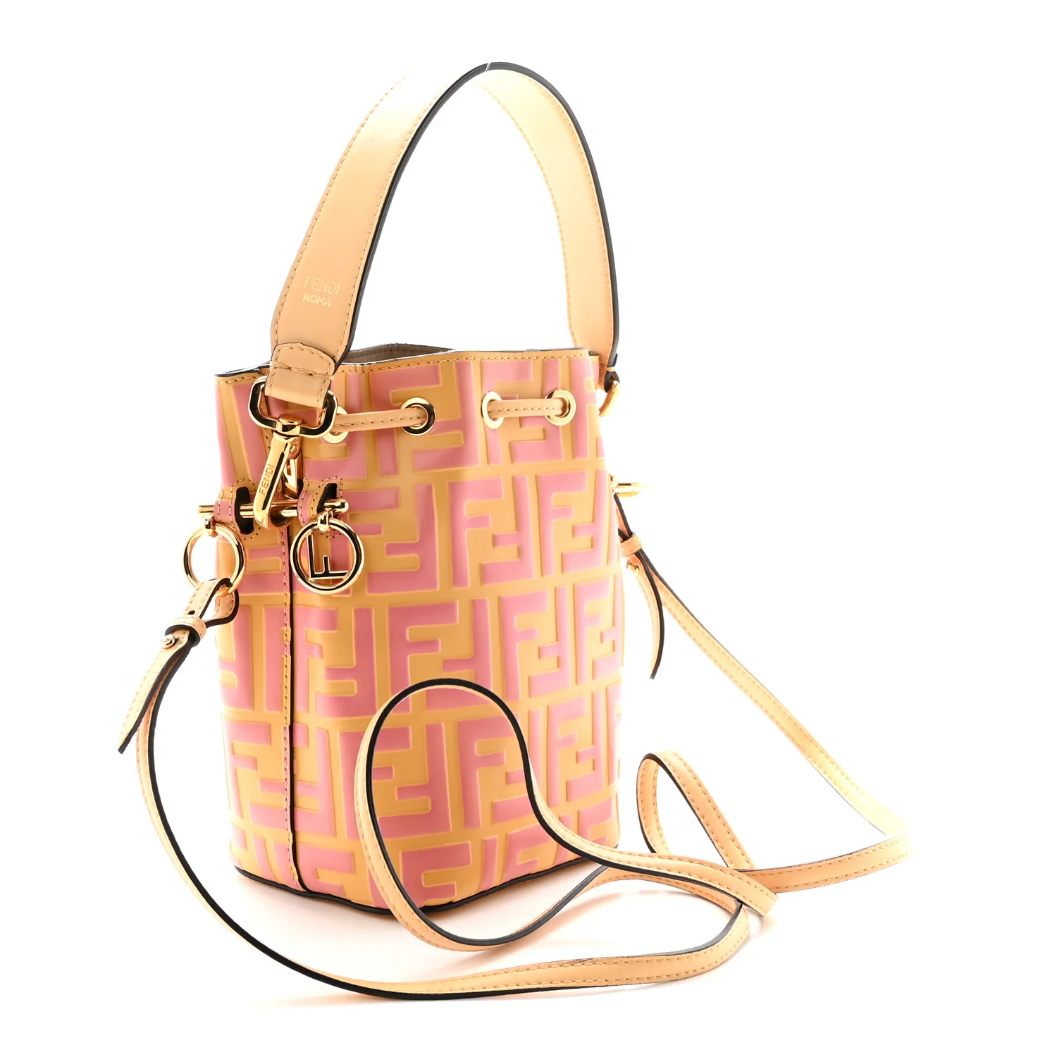 Vitello Liberty F is Fendi Bi-Color FF 1974 Embossed Mini Mon Tresor Bucket Bag Savana Lollypop