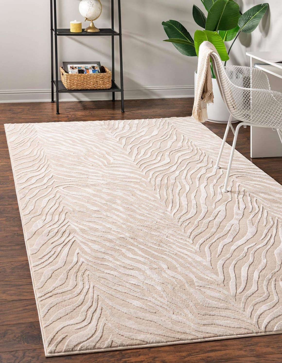 Unique Loom Finsbury 7x10 Ivory Beige Abstract, Animal Print Area Rug