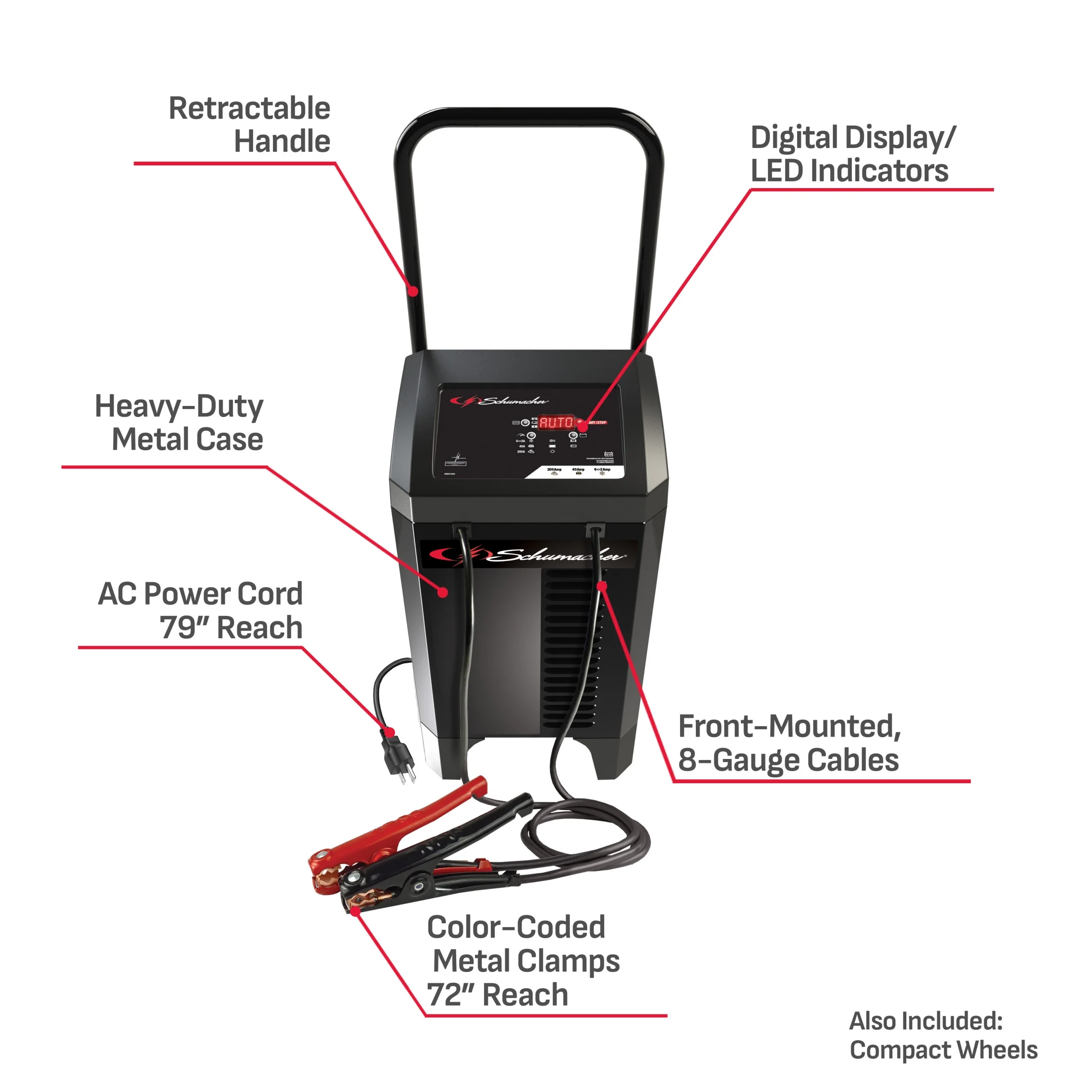 Electric Wheeled Automatic 6A Car Battery Charger/200A Engine Starter, Maintainer, 40A Boost, 6V/12V Sport, Auto, Marine Batteries, SC1353 - Image 4