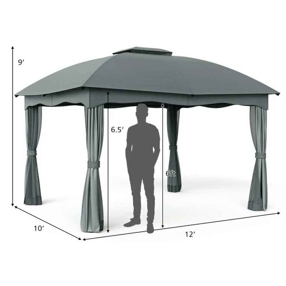 GVN Patio Garden Pergola, Pergola Canopy,12 x 10 Feet Canopy Double Vented Heavy Duty Steel Gazebo-Gray