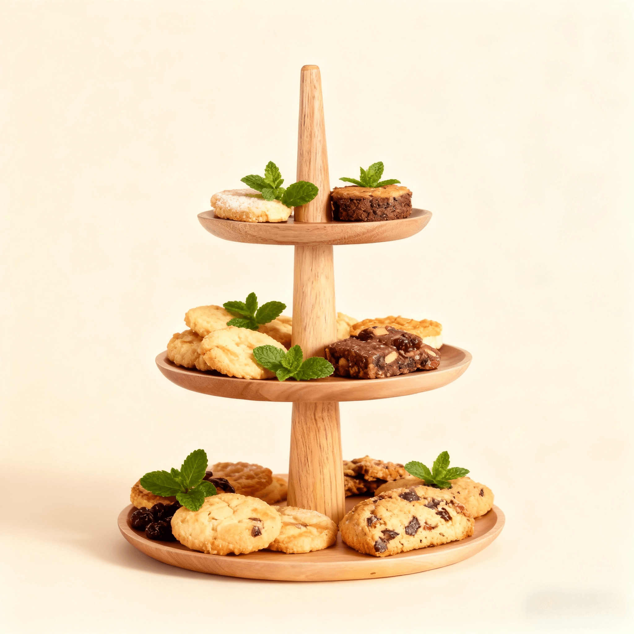Solid Wood Three-Layer Plate for Hotel Buffet Multi-Level Fruit Snack Pastry Rack Storage Trays