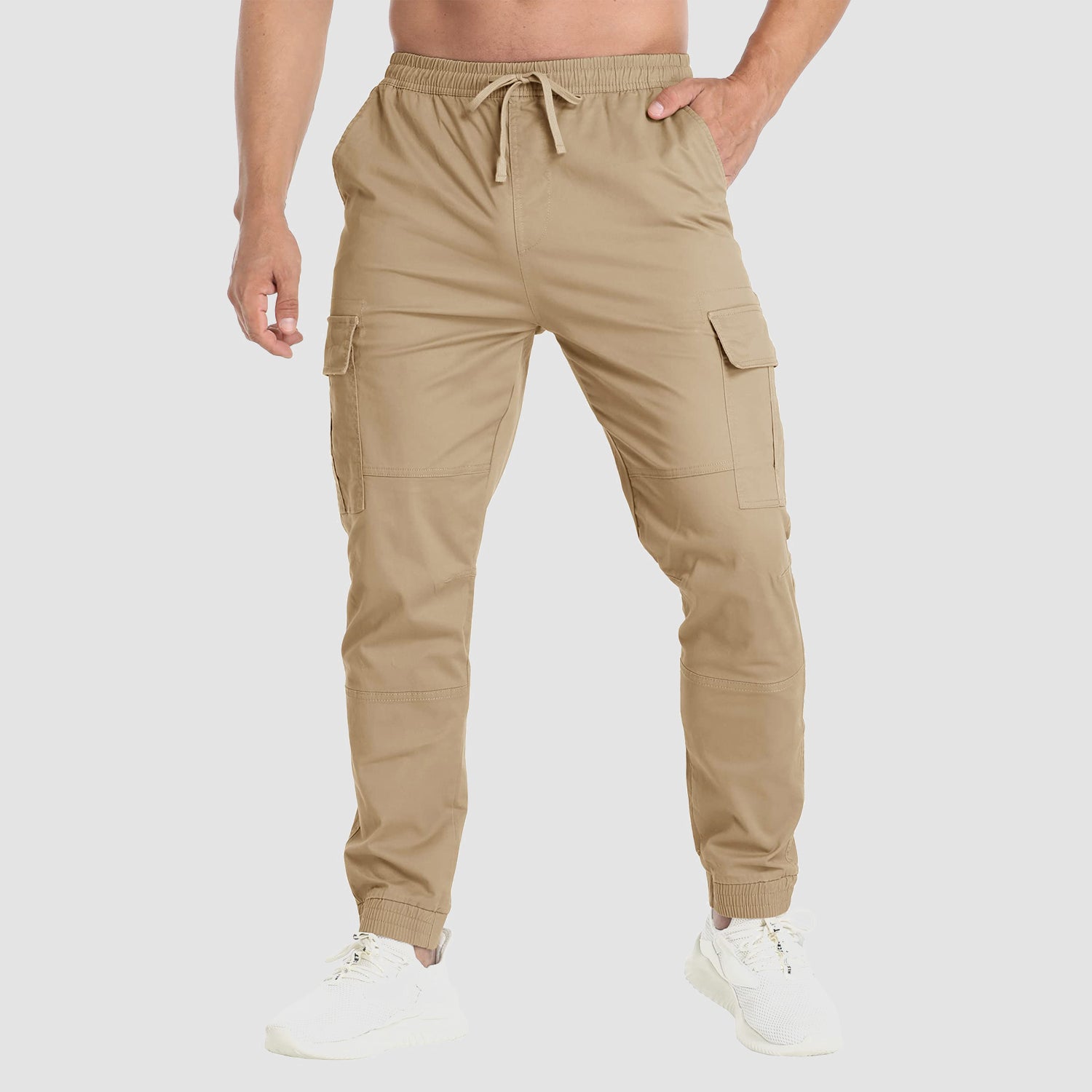 Pantalon cargo pour homme, taille élastique, idéal pour la randonnée, les activités de plein air et la pêche, avec 5 poches.