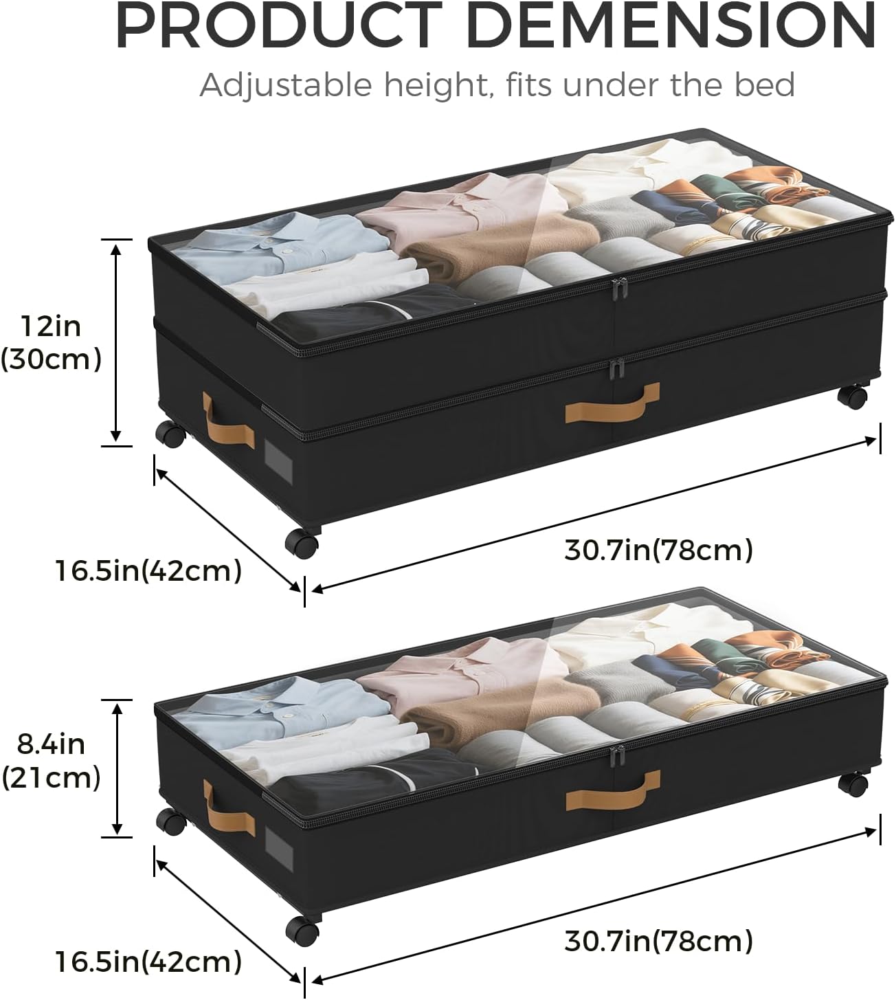 75L 2 Pack Adjustable Under Bed Storage with Wheels