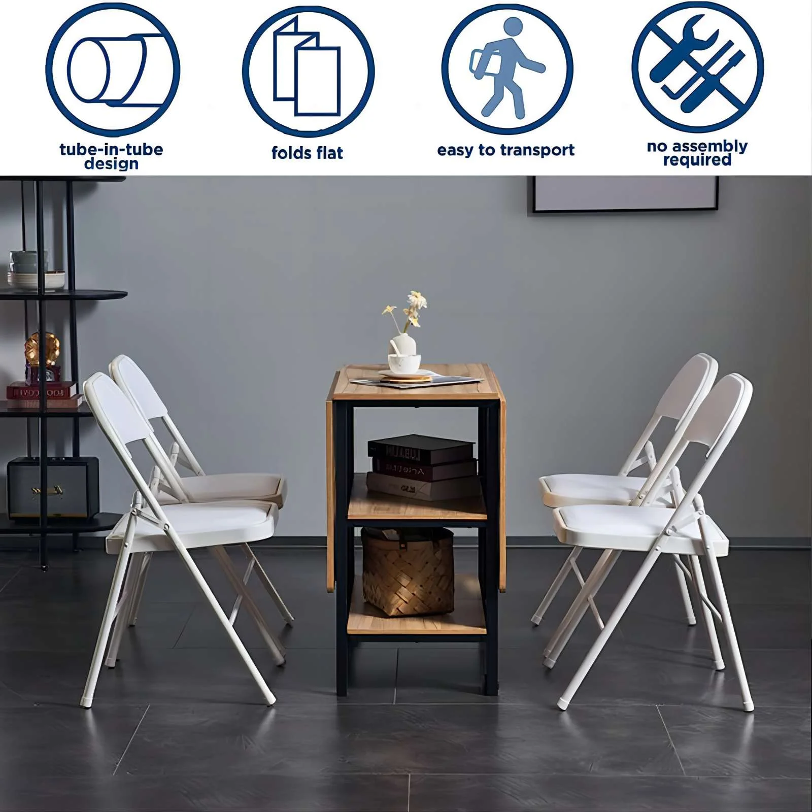 Harigal Padded Folding Chair (4 Pack), Black