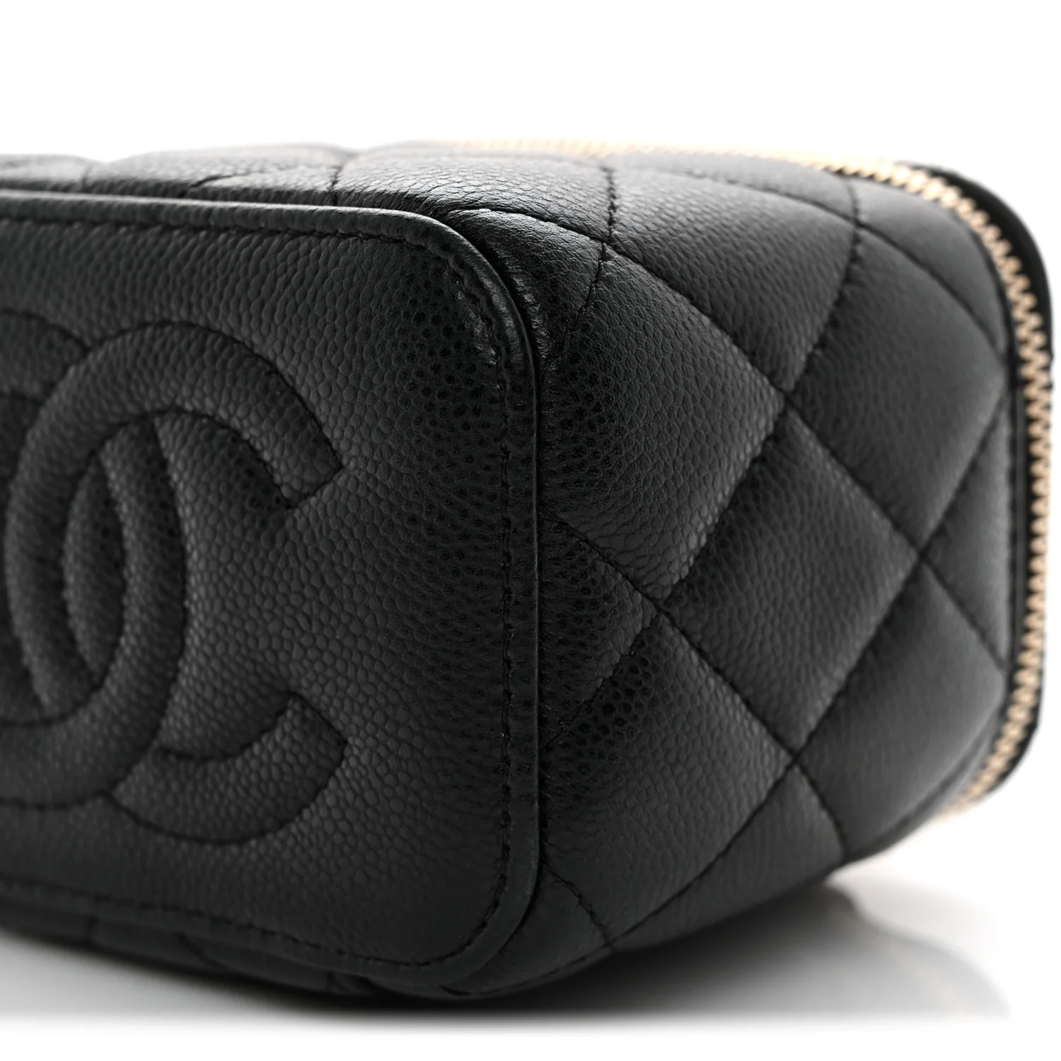 Caviar Quilted Mini Vanity Case With Chain Black