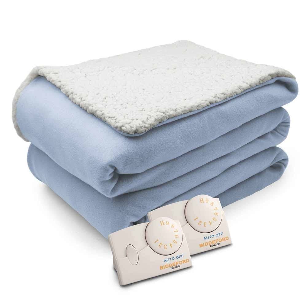 Biddeford Comfort Knit Natural Sherpa Electric Heated Blanket King Parade Blue