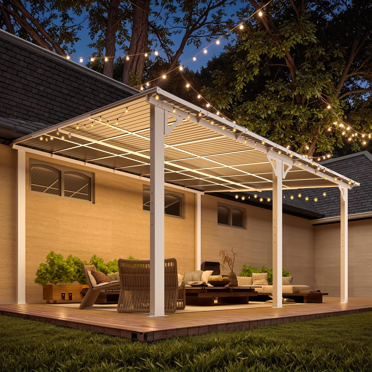 AECOJOY 14'x12' Wall Mounted Gazebos Pergola, White