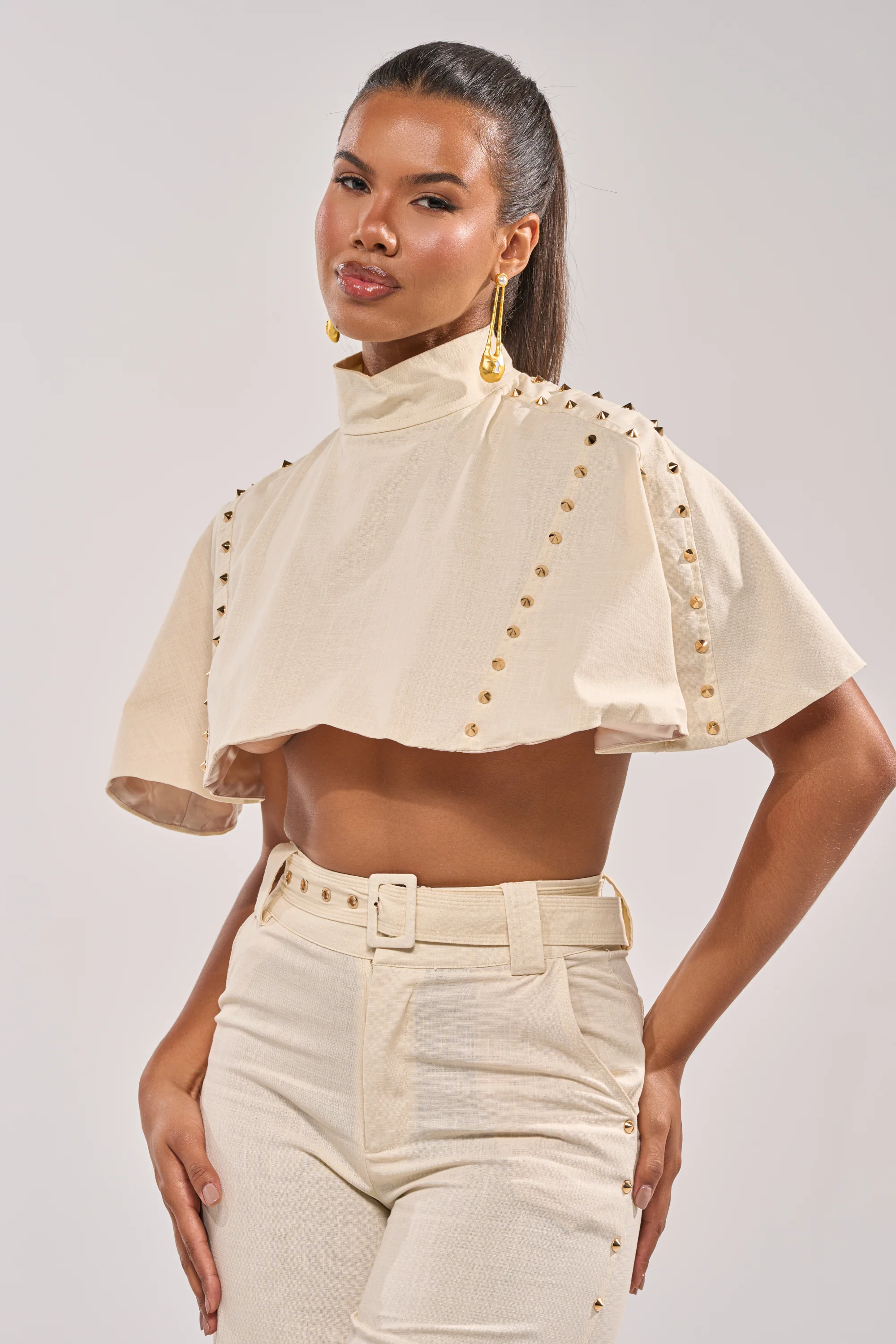 MAEVE LINEN STUDDED BLOUSE - Akira Store