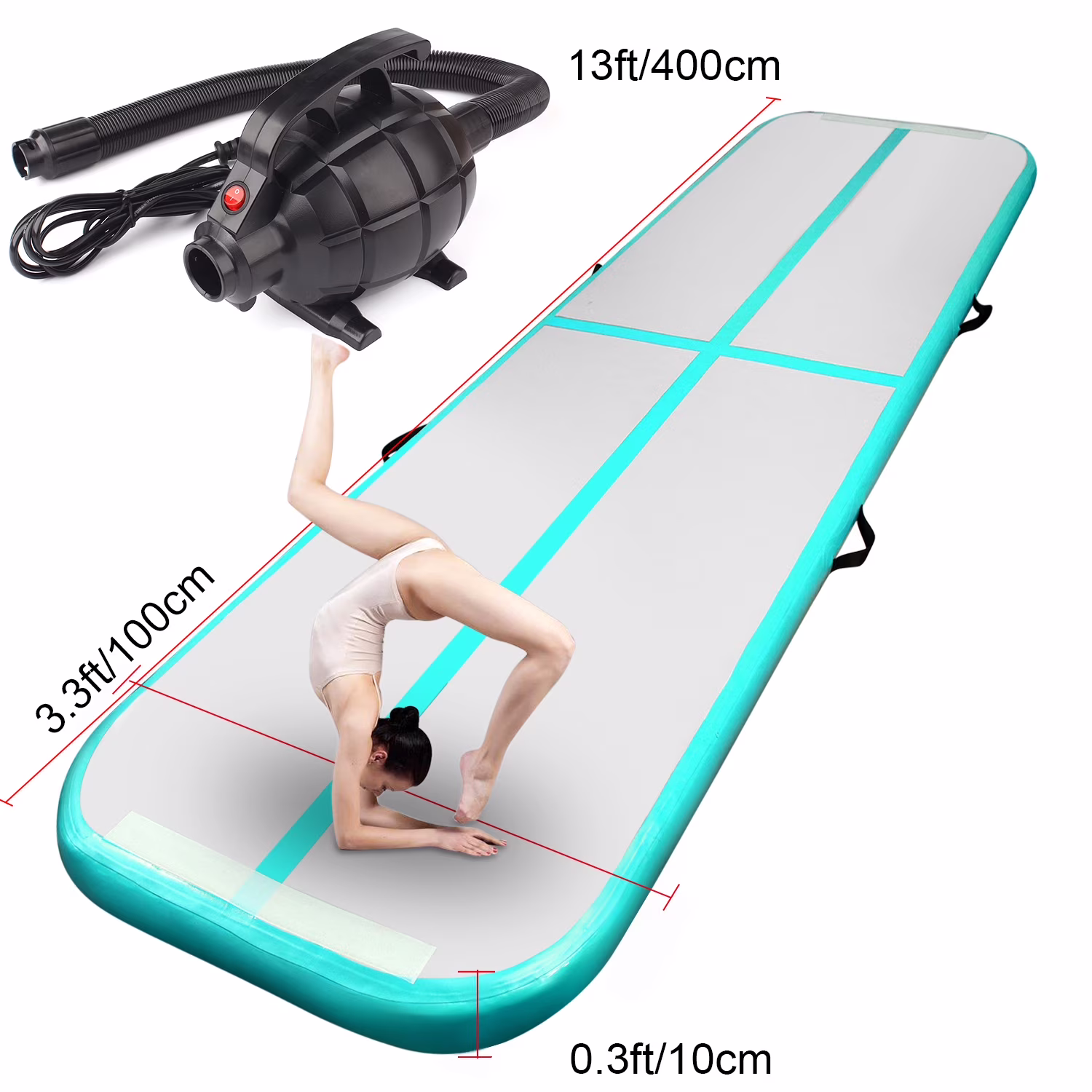 Green 4m*1m*0.1m Inflatable Air Track Tumbling Gymnastic Mat Floor Home Training Yoga W/ Pump