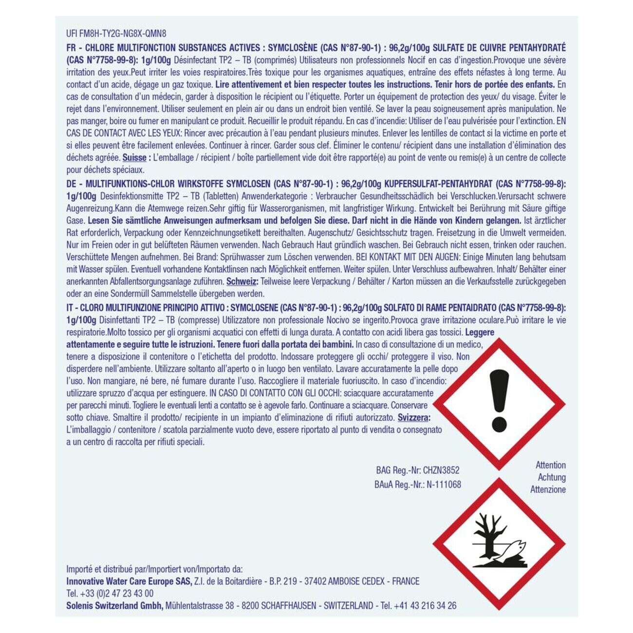 Chlore multifonction piscine 32 galets 4,3kg