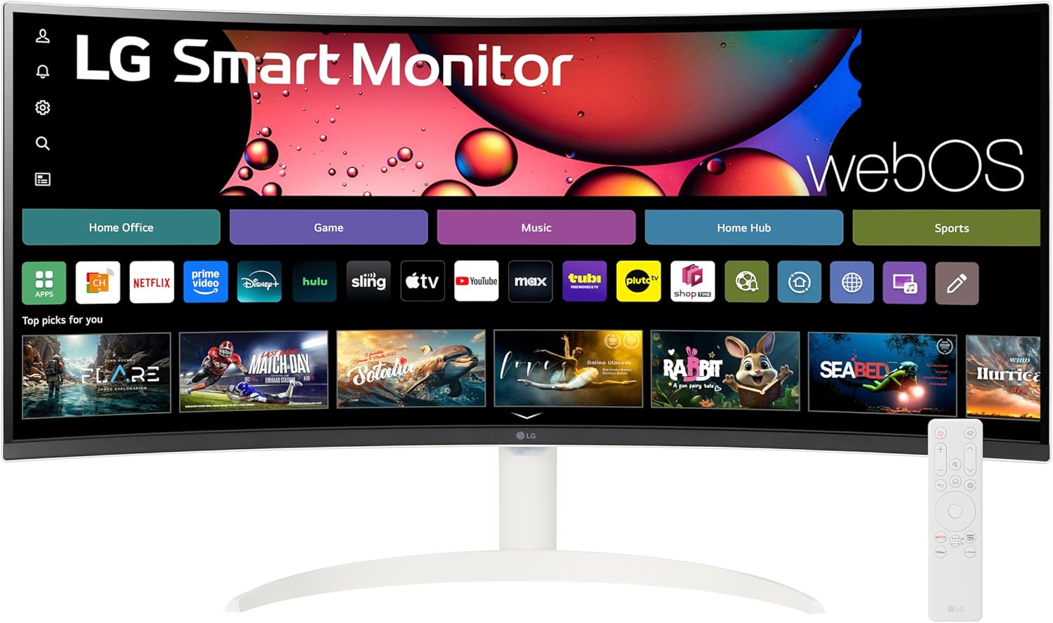 LG 34SR60QC-W 34-inch QHD (3440x1440) Curved Smart Monitor with Streaming  UltraWide Screen  webOS  HDR10  100Hz  Built-in Speaker  AirPlay2  Screen Share  Bluetooth  ThinQ App  White