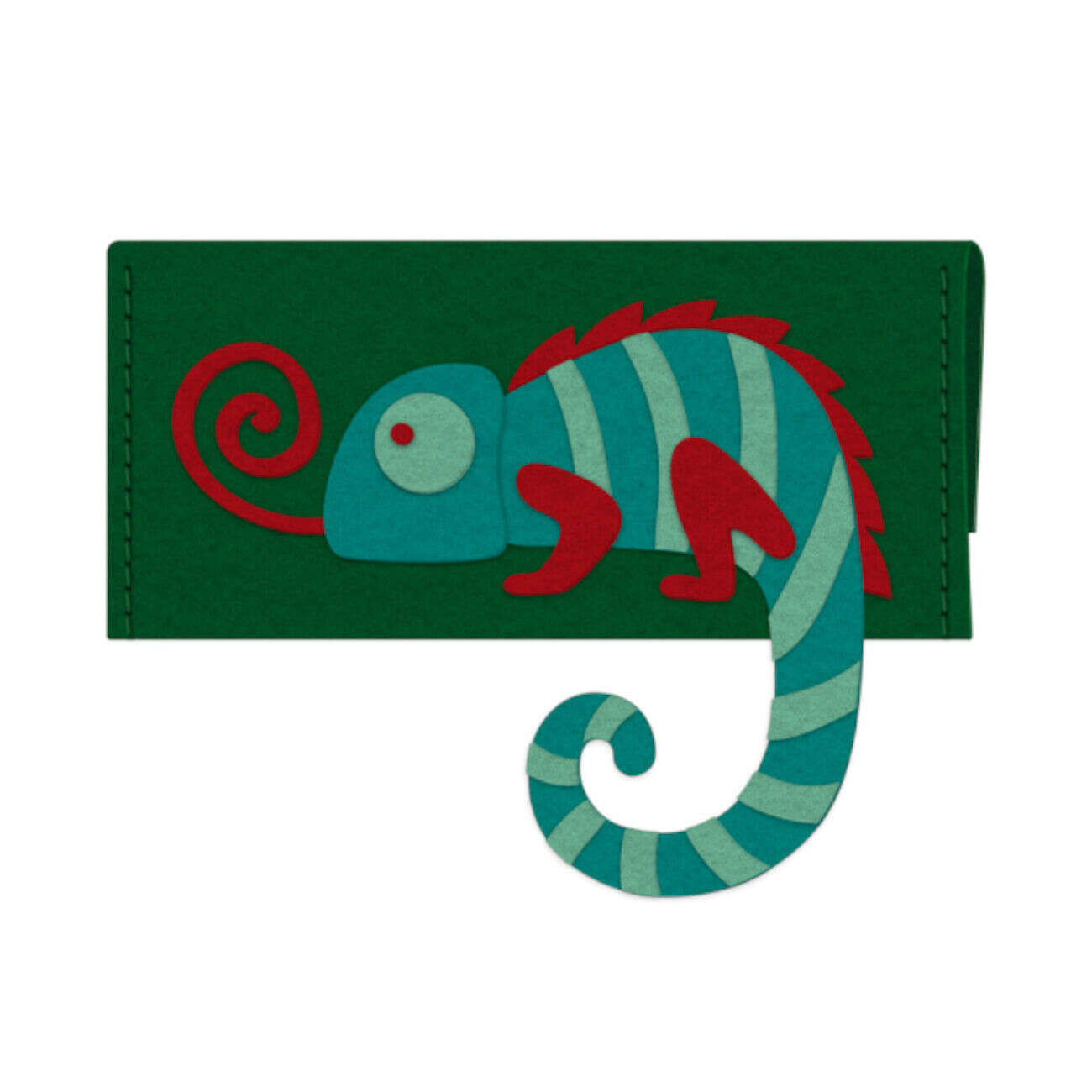 Sac DIY en feutrine à coudre motif caméléon vert et rouge