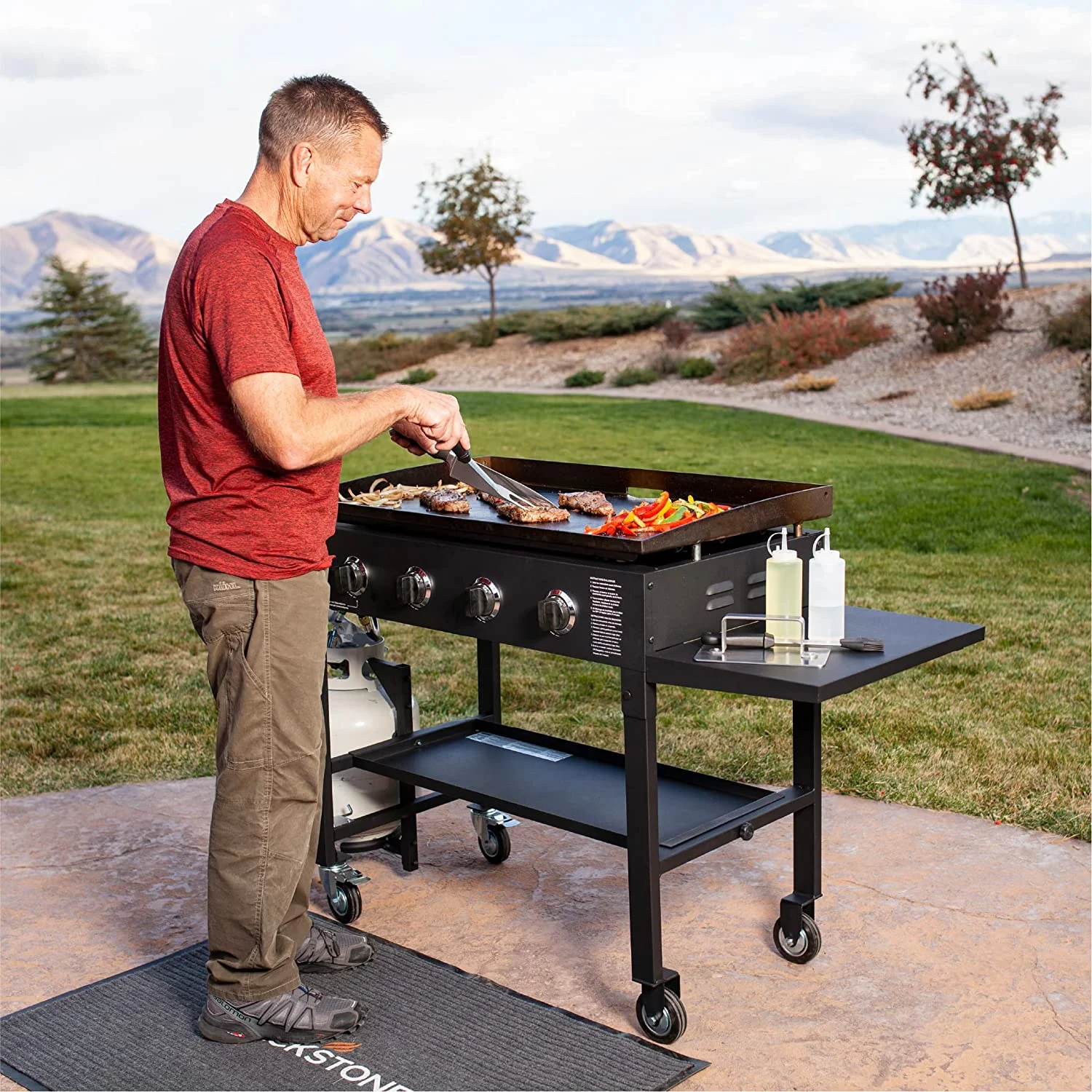 36 Inch Gas Griddle Cooking Station 4 Burner Flat Top Gas Grill Propane Fuelled Restaurant Grade Professional 36�� Outdoor Griddle Station with Side Shelf (1554) Image 5