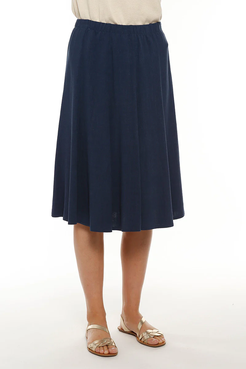 Jupe à panneaux femme en lin bleu marine