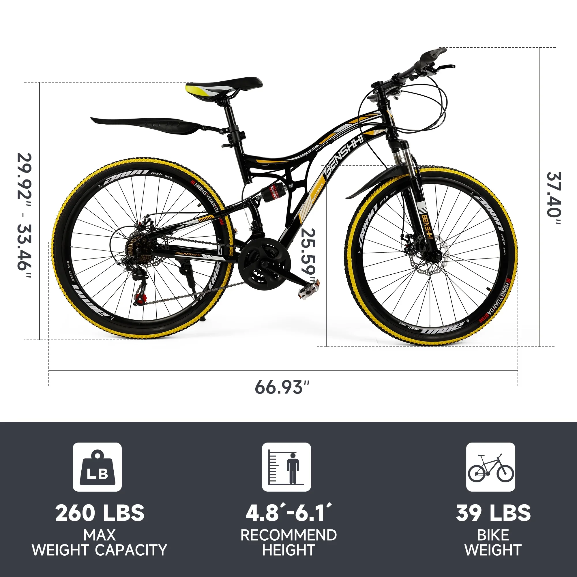 ARTUDATECH Full Suspension Mens Mountain Bike, Shimano 21 Speed, 26 Inch Wheel, Dual Disc Brake Bike for Men Womens Teen Adult Bicycle Thumb Shifter With Bike Lock And Air Pump
