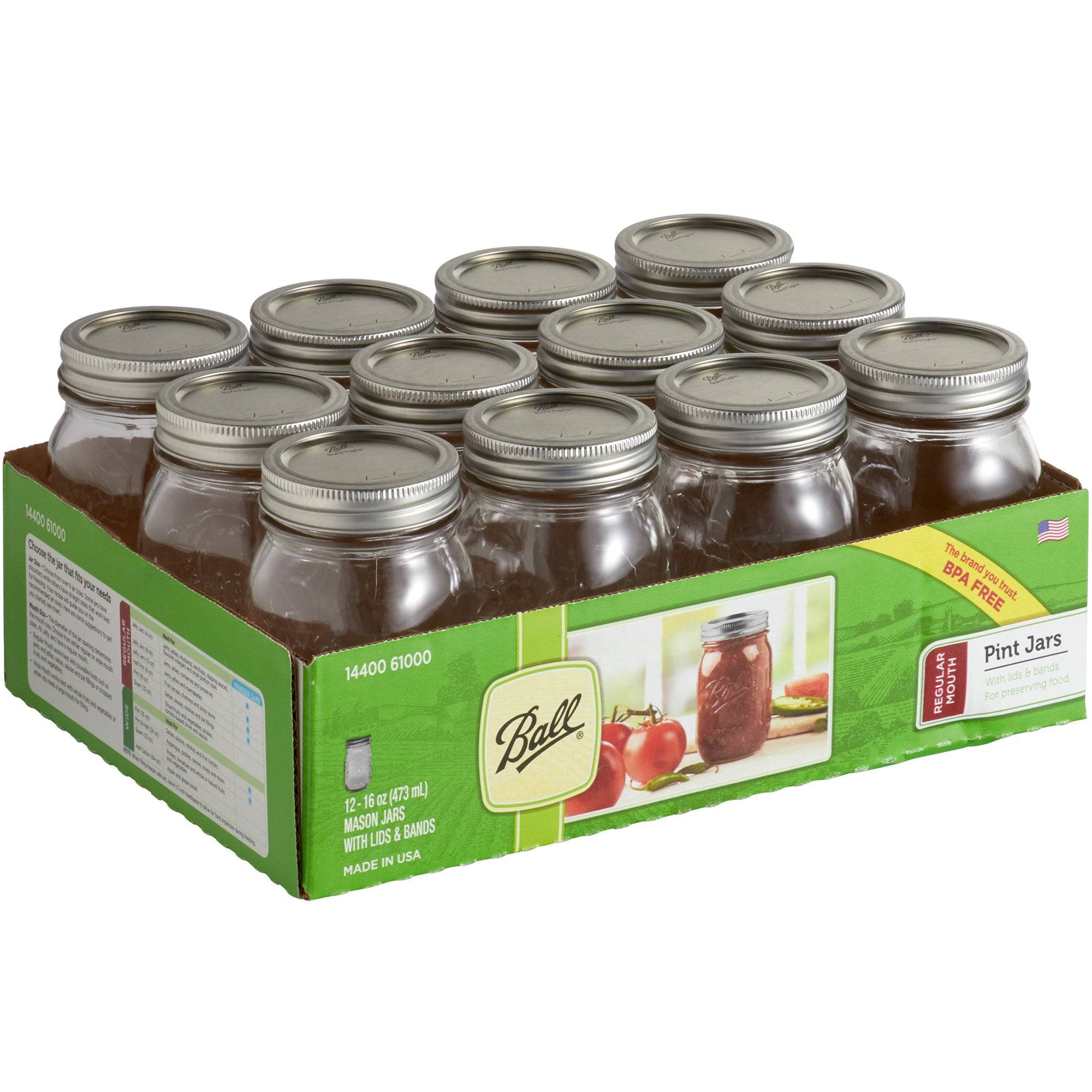 Ball Regular Mouth Mason Jars, 16 oz - 12 count