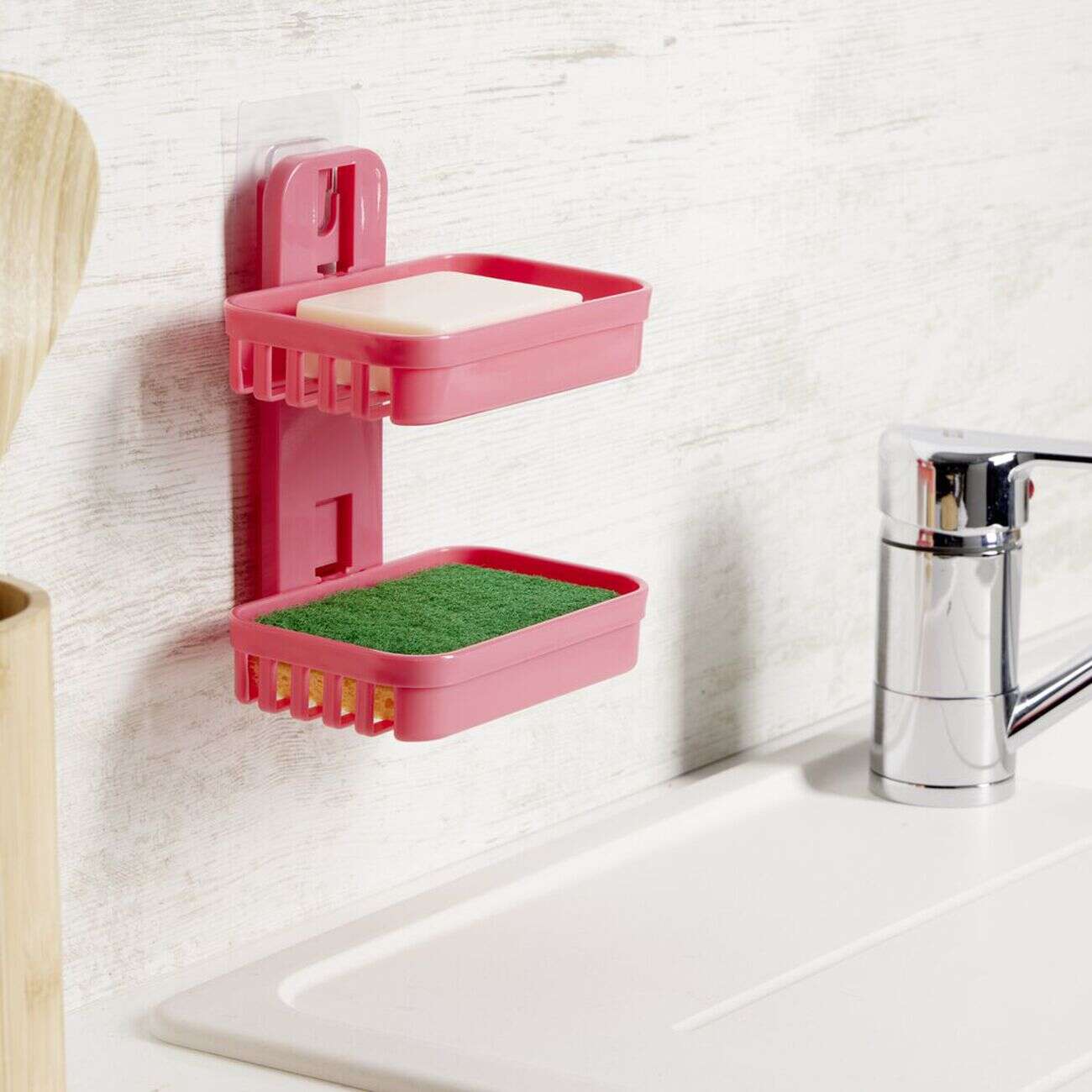 Porte savon 2 niveaux plastique (2 modèles blanc ou rose)