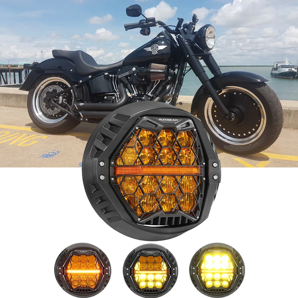 7 Inch 120W DOT Motorcycle LED Headlight Assembly with Amber DRL & Honeycomb Design (Hi/Lo Beam) for 2016-2017 Fat Boy S FLSTFBS