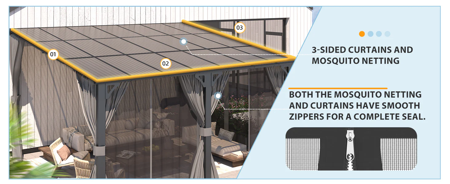 gazebo with netting and curtains