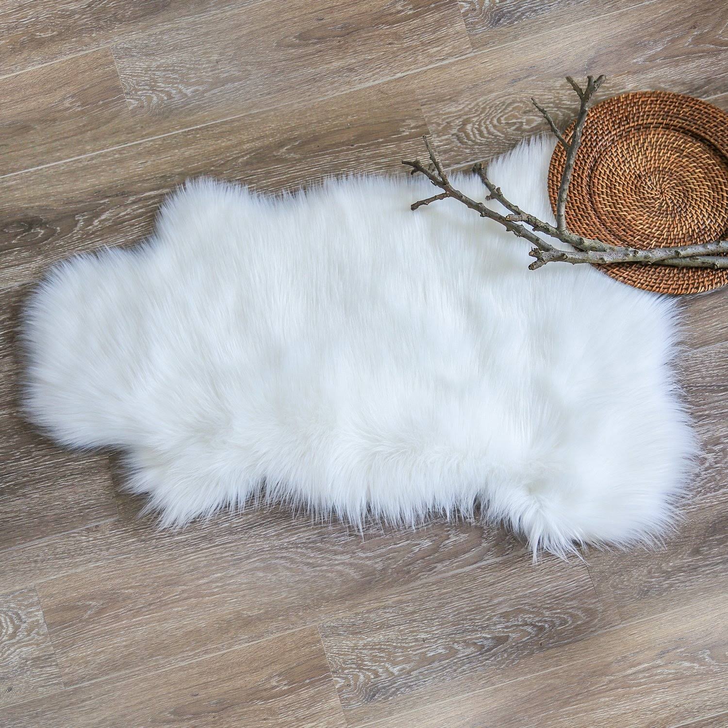 Ashler Soft Faux Sheepskin Fur Rug Chair Couch Cover White Area Rug Bedroom Floor Sofa Living Room 2 x 3 Feet