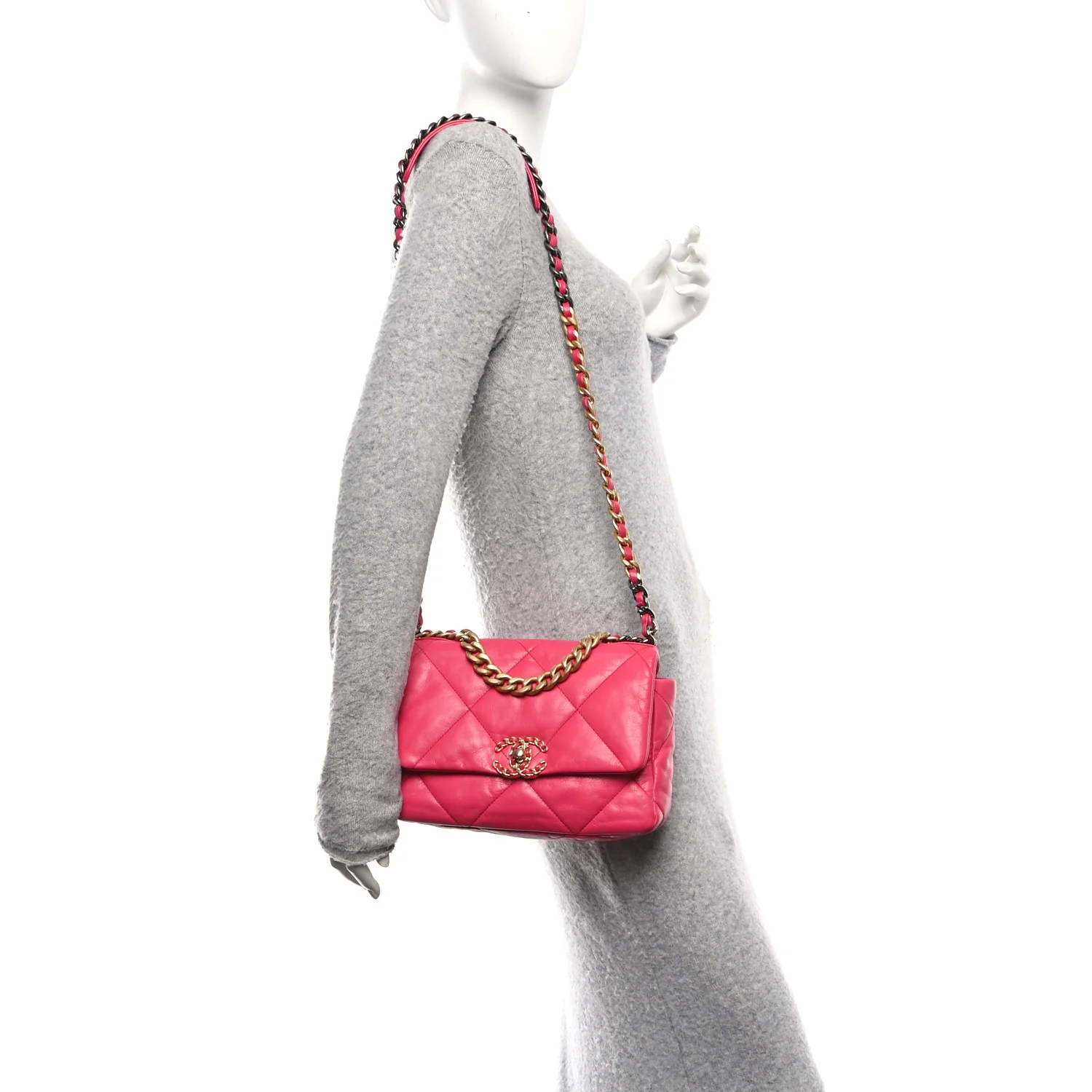 Lambskin Quilted Medium Chanel 19 Flap Dark Pink