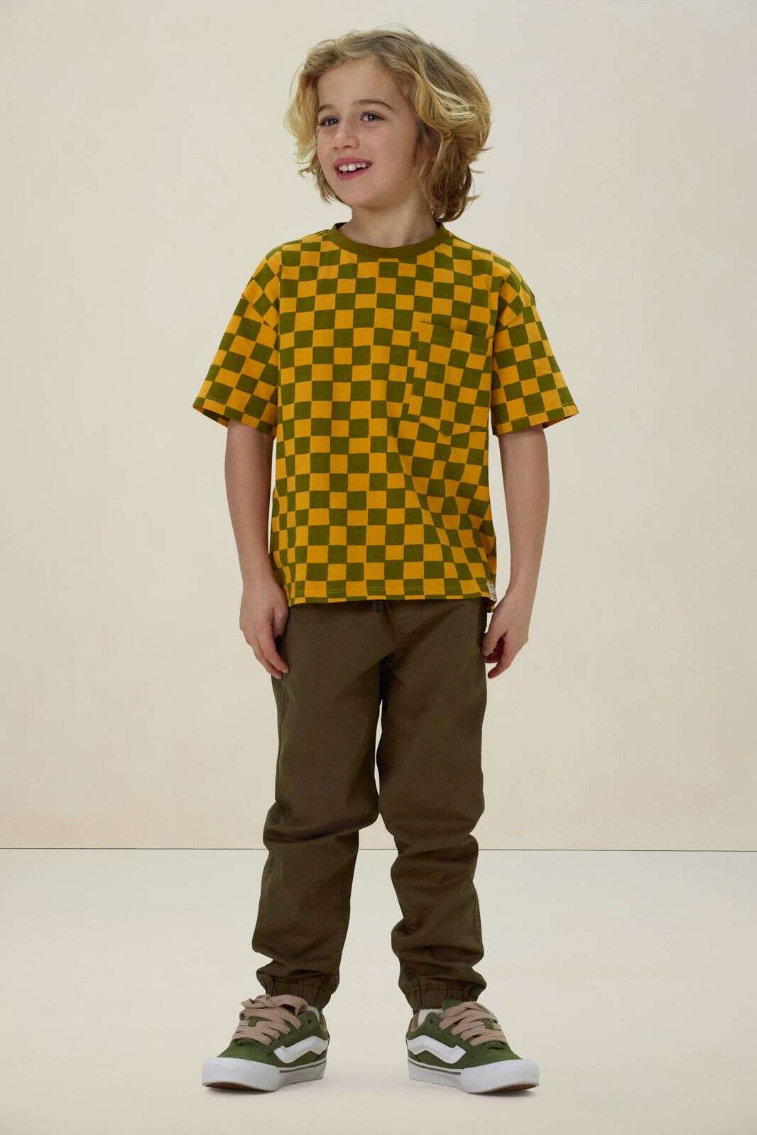 Geel geblokt t-shirt